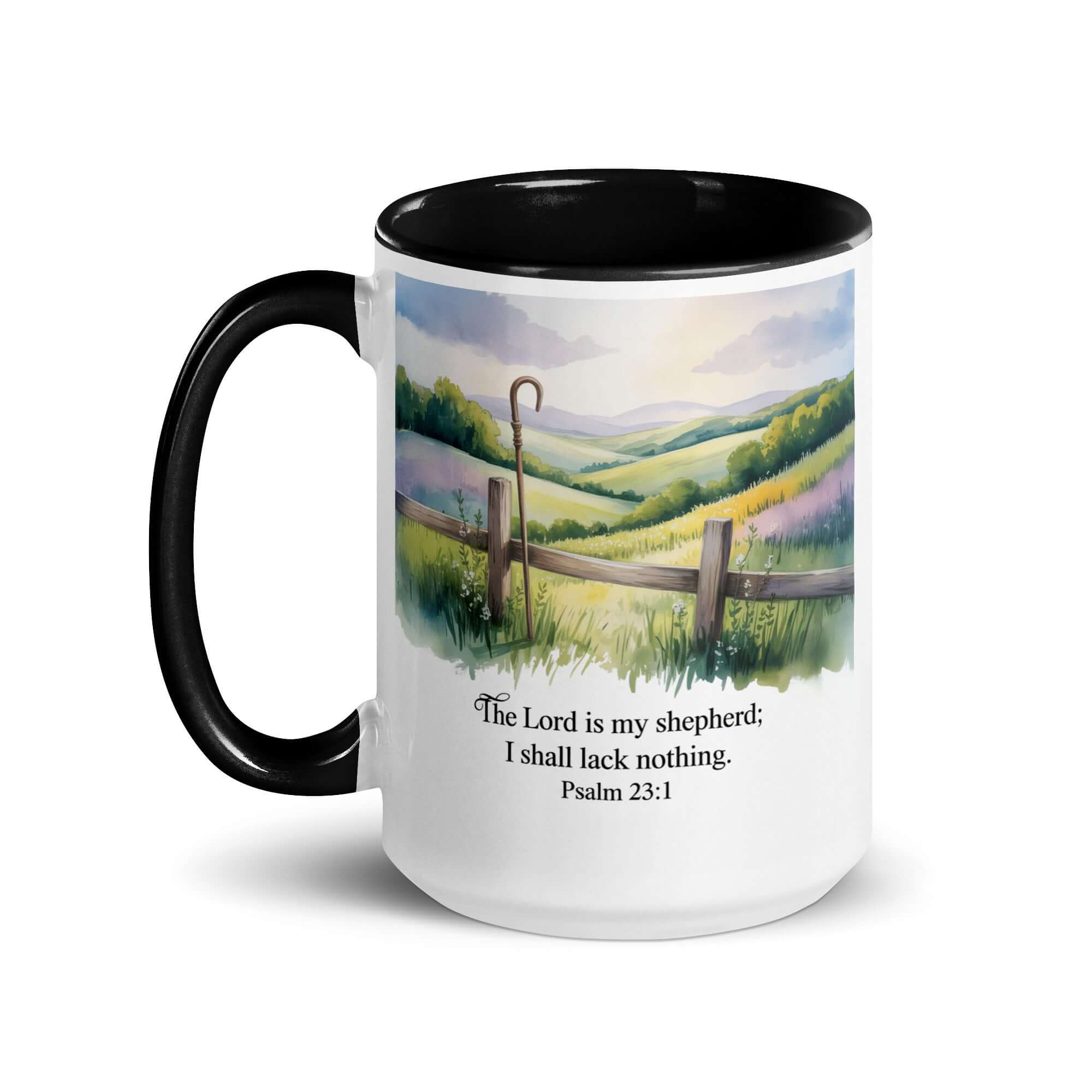 Psalm 23:1 Bible Verse, Lack White Ceramic Mug with Color Inside