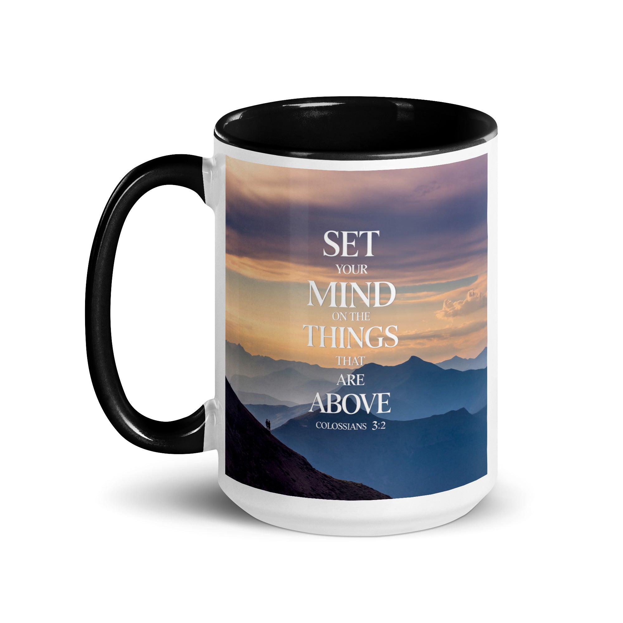 Colossians 3:2 Bible Verse things that White Ceramic Mug with Color Inside
