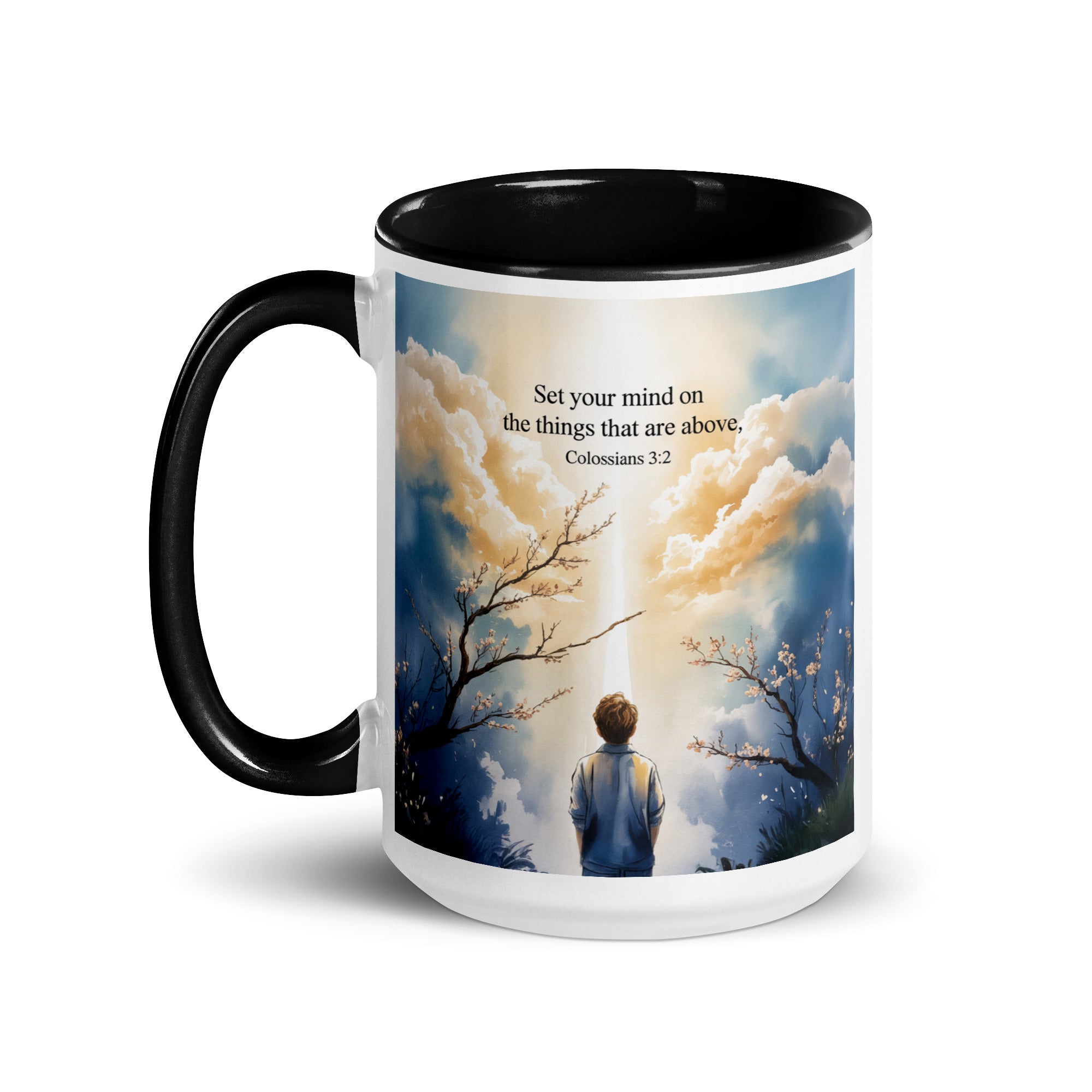 Colossians 3:2 Bible Verse the things White Ceramic Mug with Color Inside