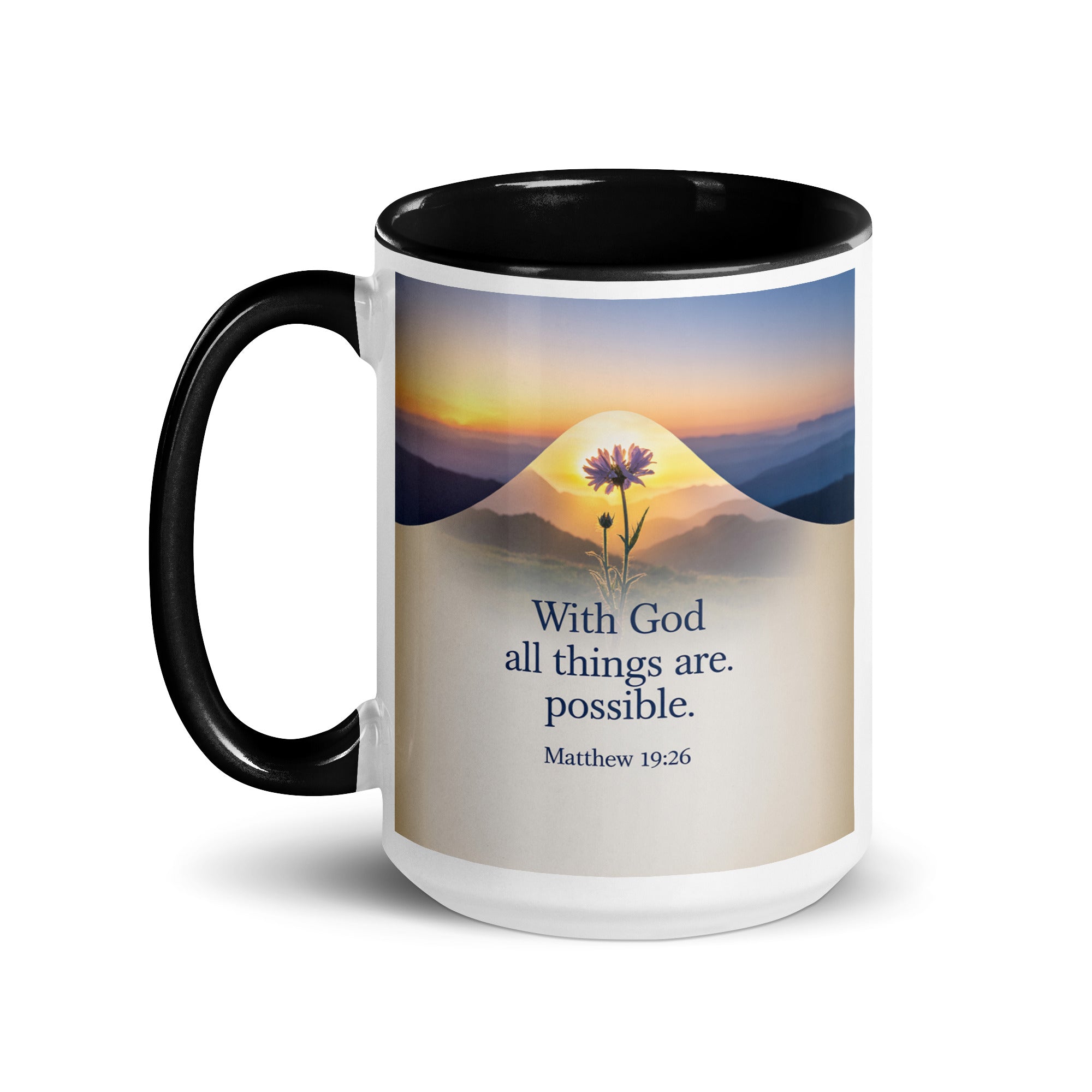 Matthew 19:26 Bible Verse at them White Ceramic Mug with Color Inside