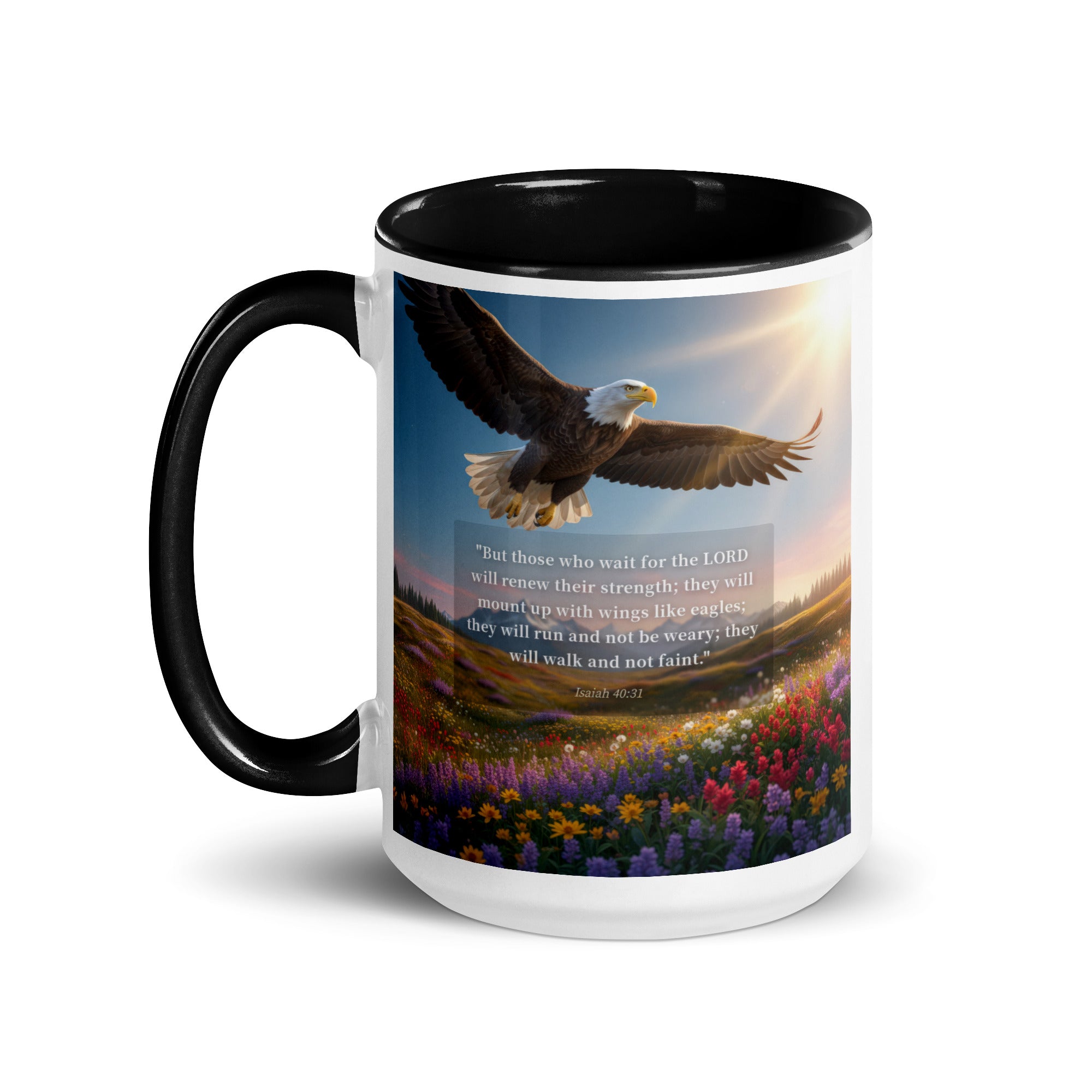 Isaiah 40:31 Bible Verse Who Wait White Ceramic Mug with Color Inside