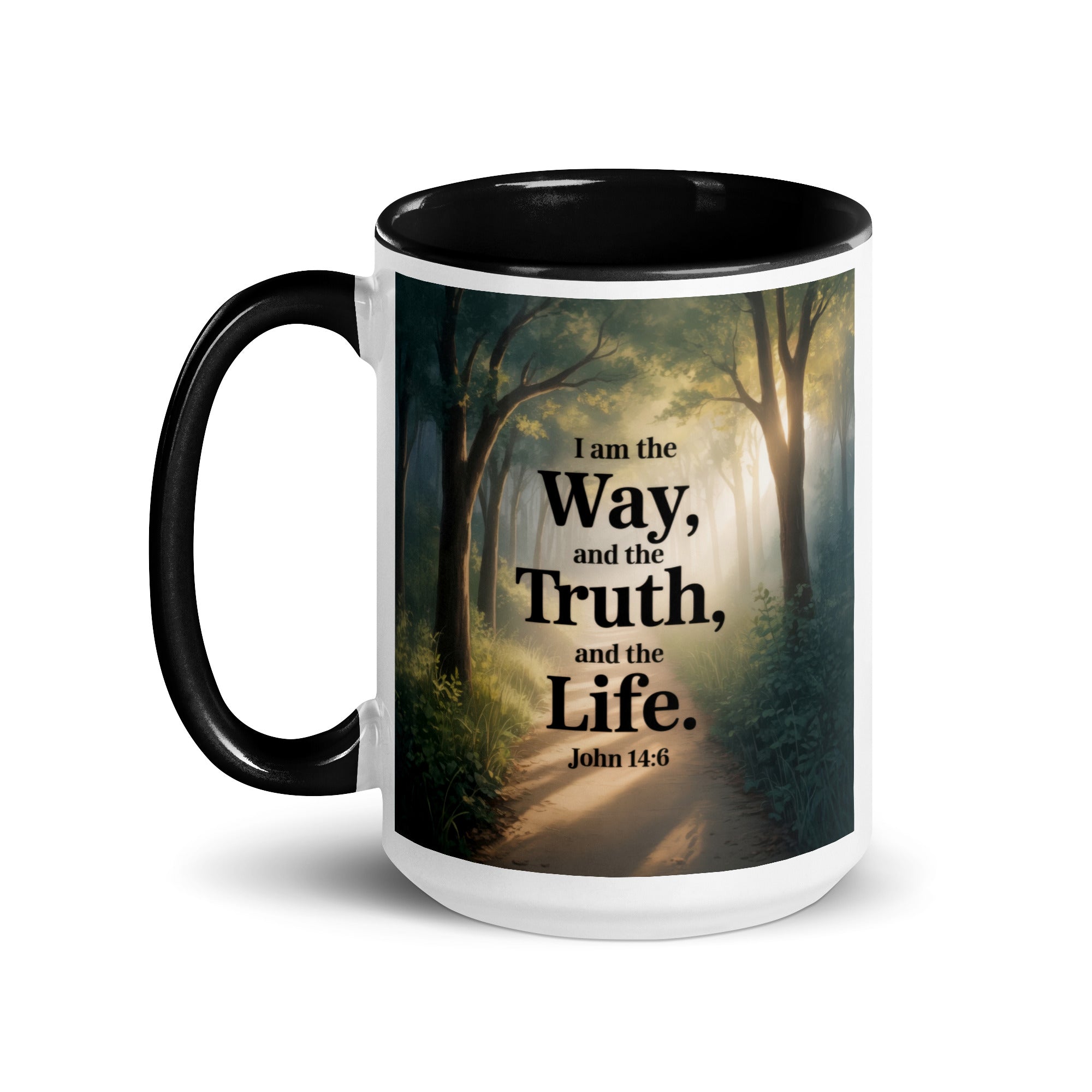 John 14:6 Bible Verse The Life White Ceramic Mug with Color Inside