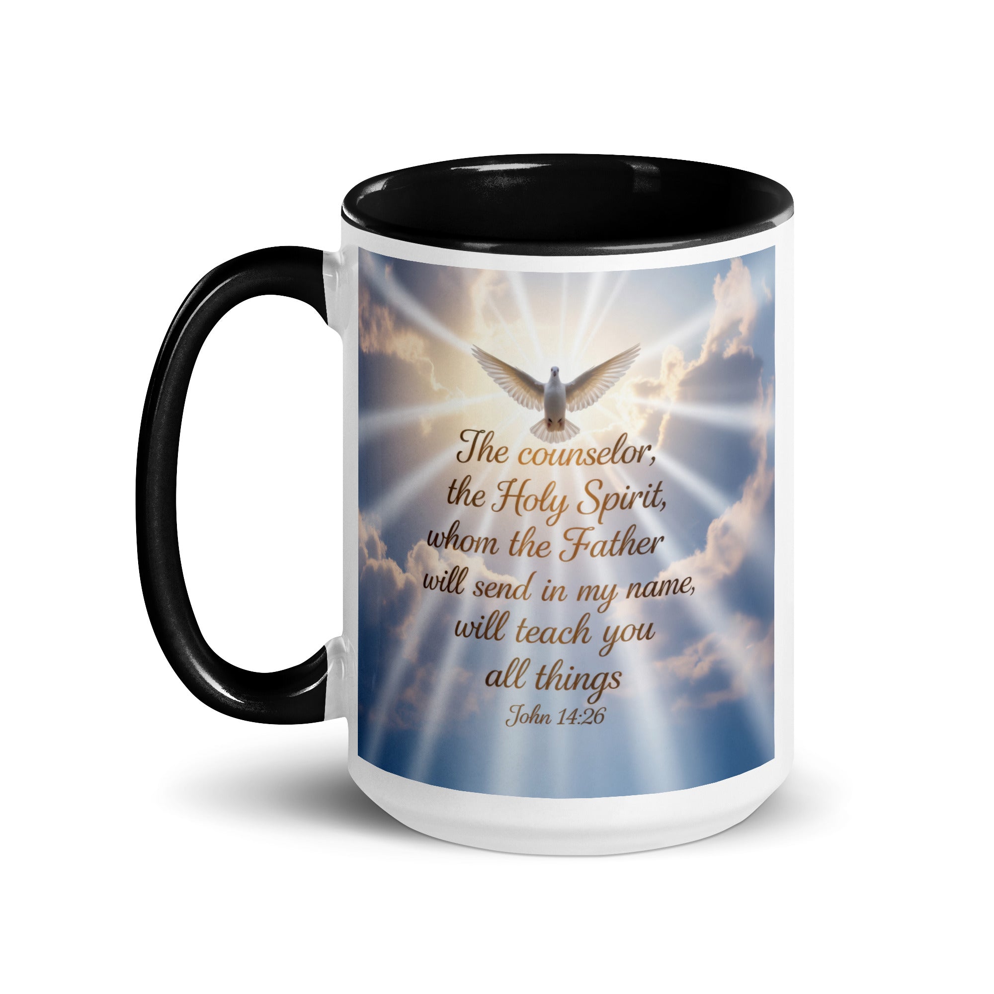 John 14:26 Bible Verse Father White Ceramic Mug with Color Inside