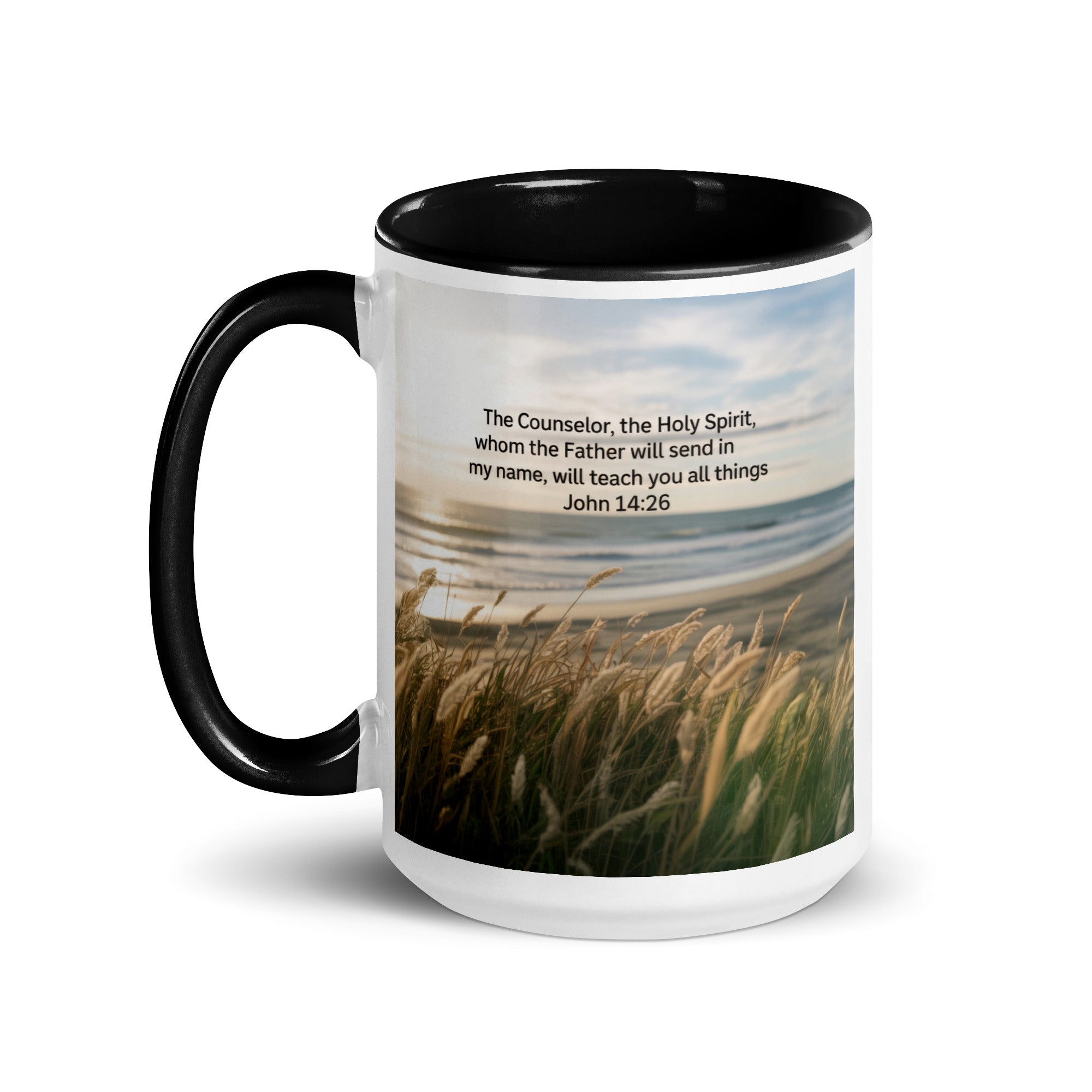 John 14:26 Bible Verse in my name White Ceramic Mug with Color Inside