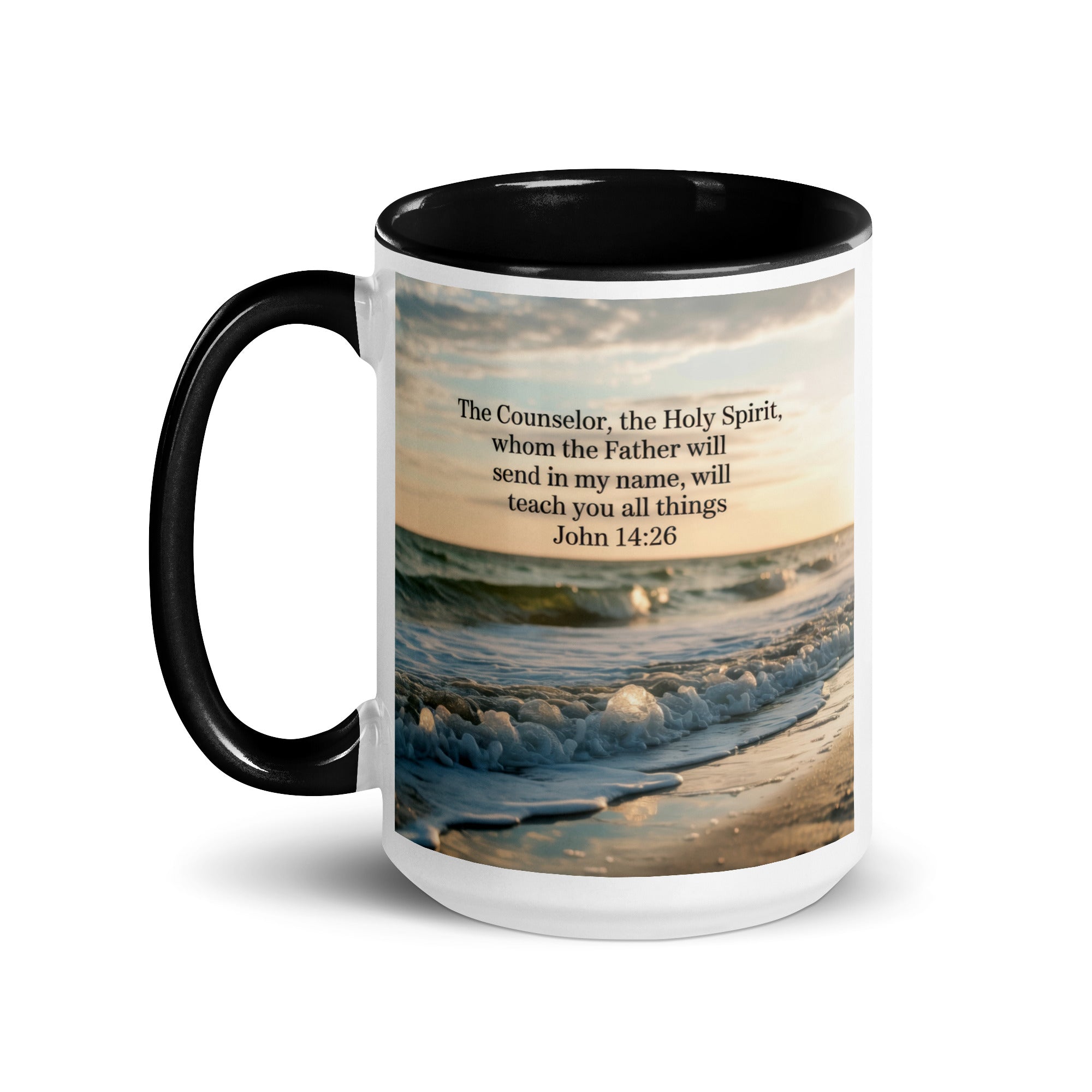 John 14:26 Bible Verse You All White Ceramic Mug with Color Inside