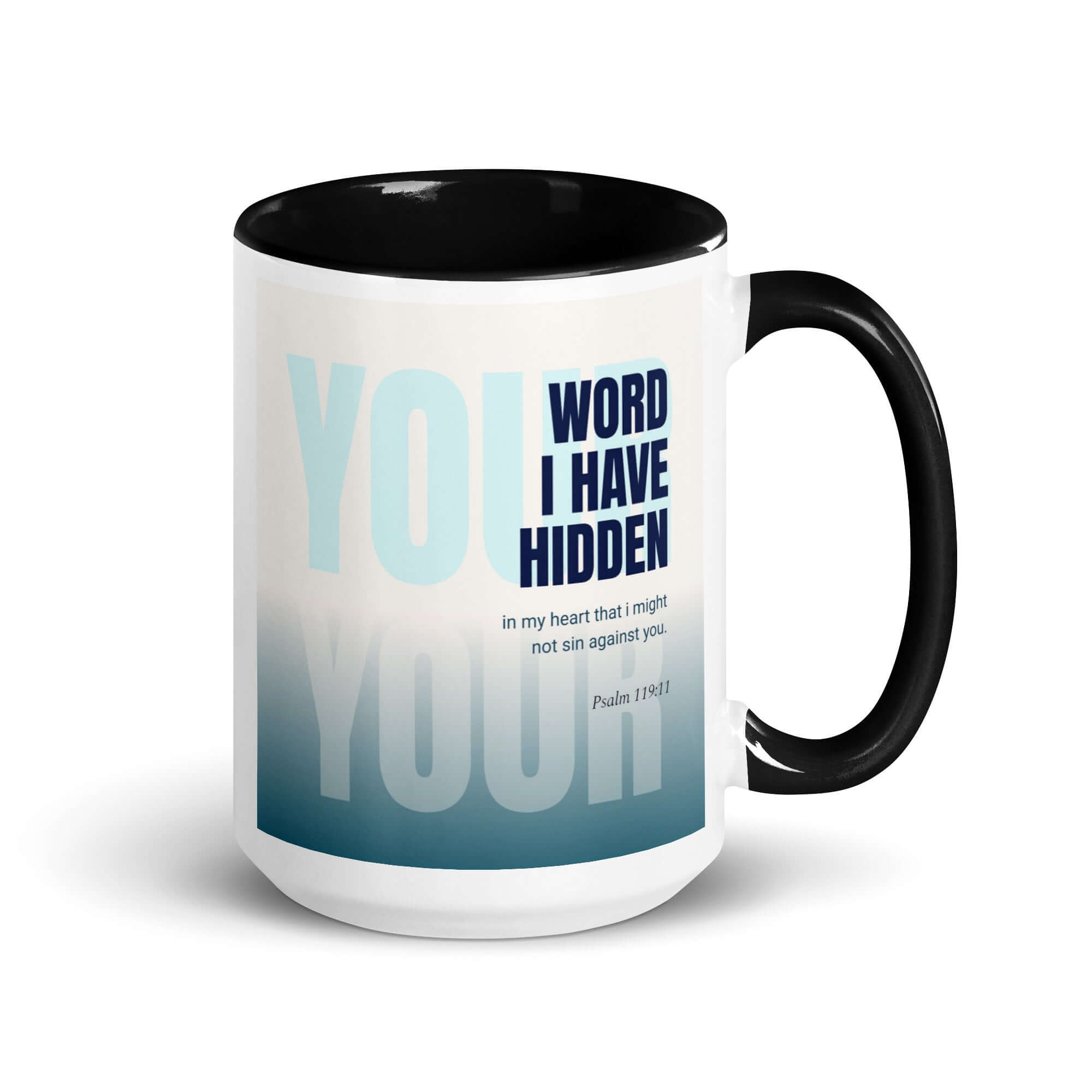 Psalm 119:11 Bible Verse, hidden your word White Ceramic Mug with Color Inside Black 15 oz