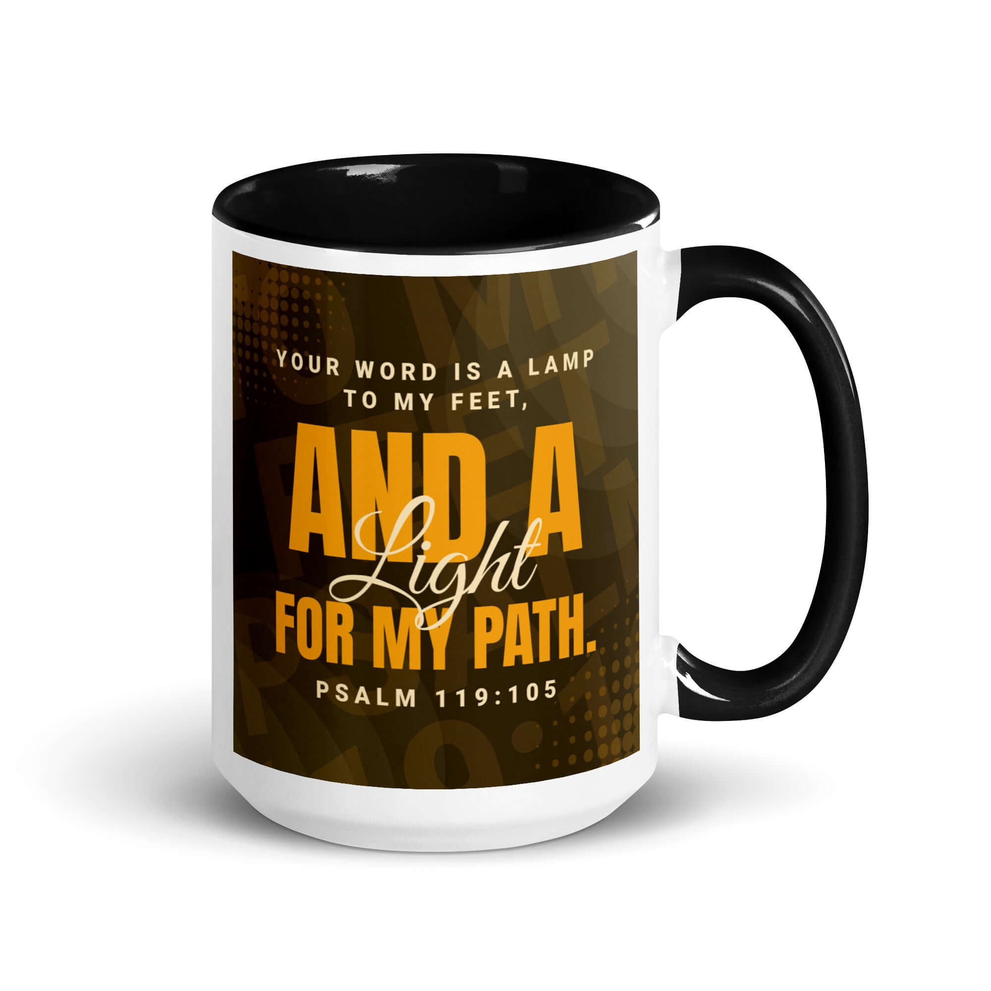 Psalm 119:105 Bible Verse, lamp to my feet White Ceramic Mug with Color Inside Black 15 oz