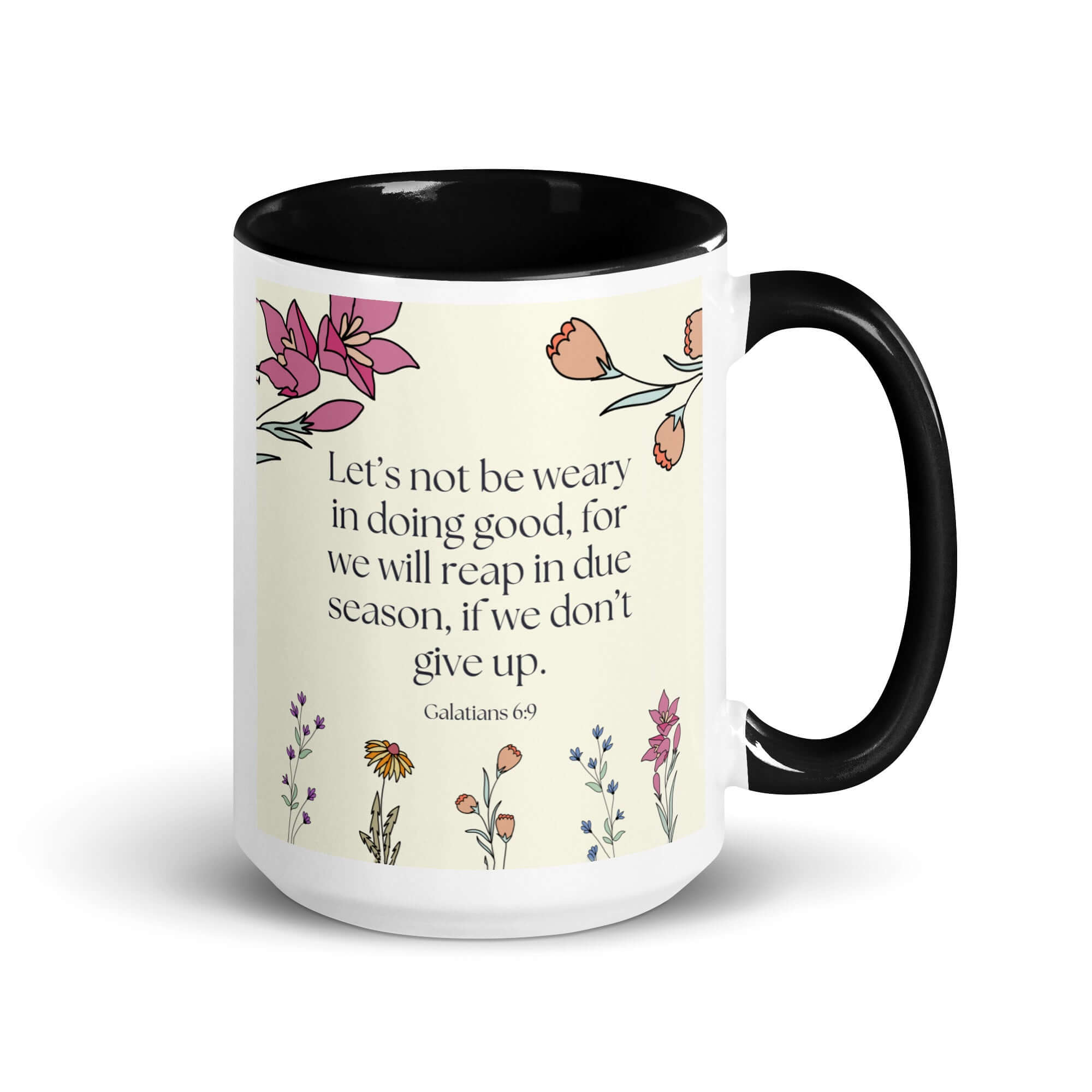 Galatians 6:9 Bible Verse, in doing good White Ceramic Mug with Color Inside Black 15 oz
