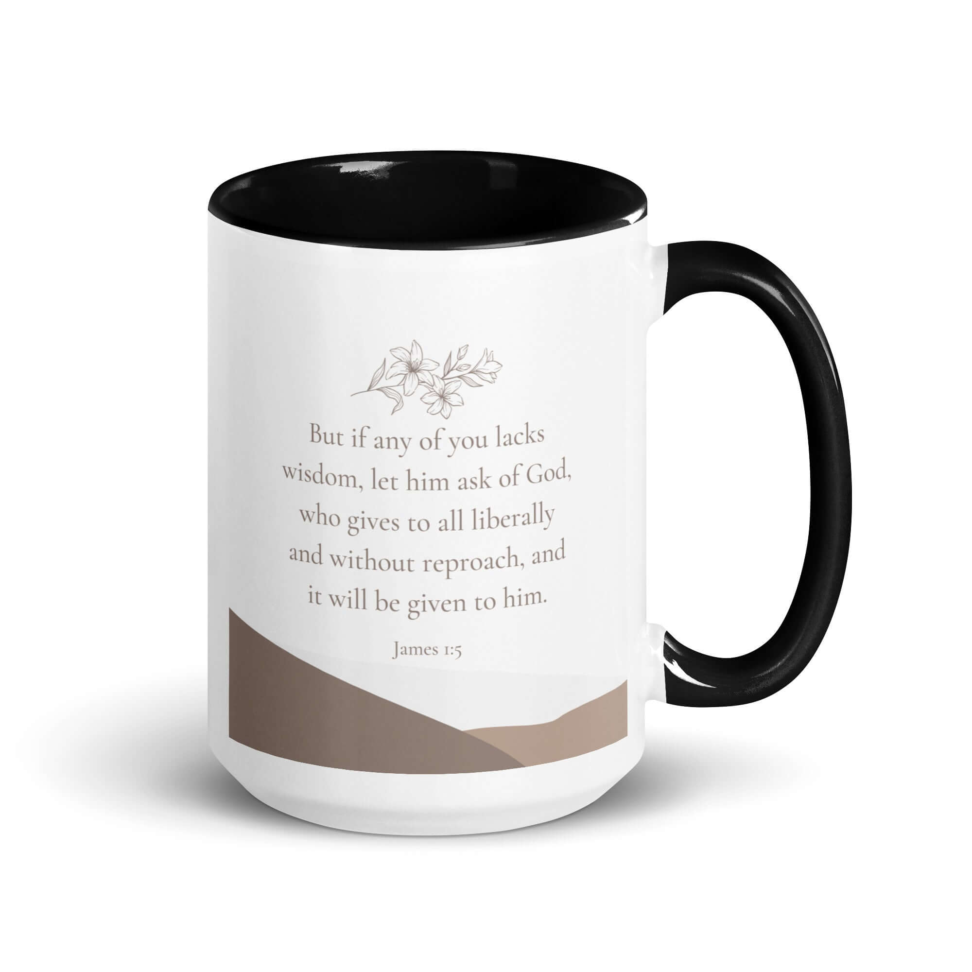 James 1:5 Bible Verse, ask of God White Ceramic Mug with Color Inside Black 15 oz