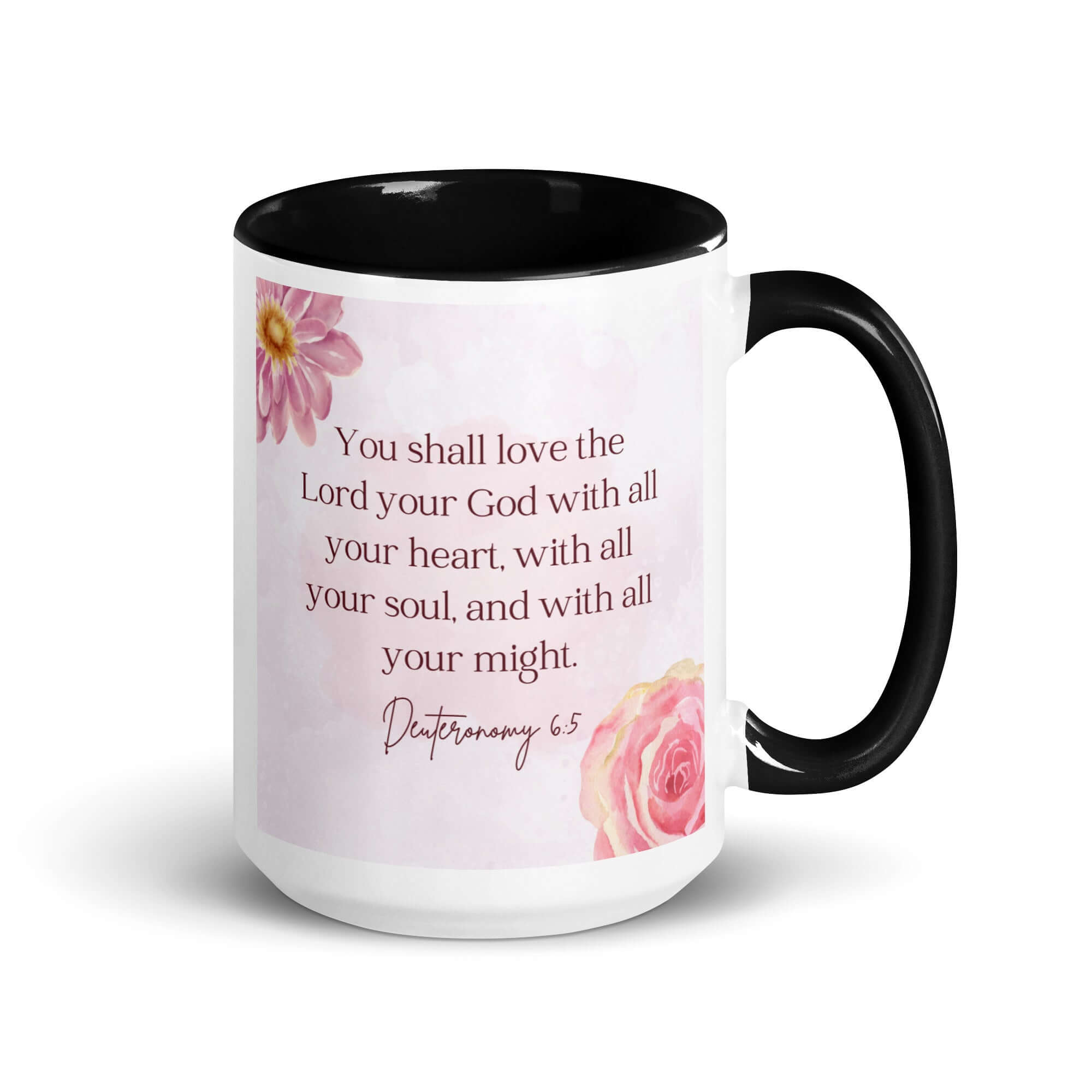Deuteronomy 6:5 Bible Verse, the Lord White Ceramic Mug with Color Inside Black 15 oz