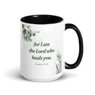 Exodus 15:26 Bible Verse, Gods voice White Ceramic Mug with Color Inside Black 15 oz