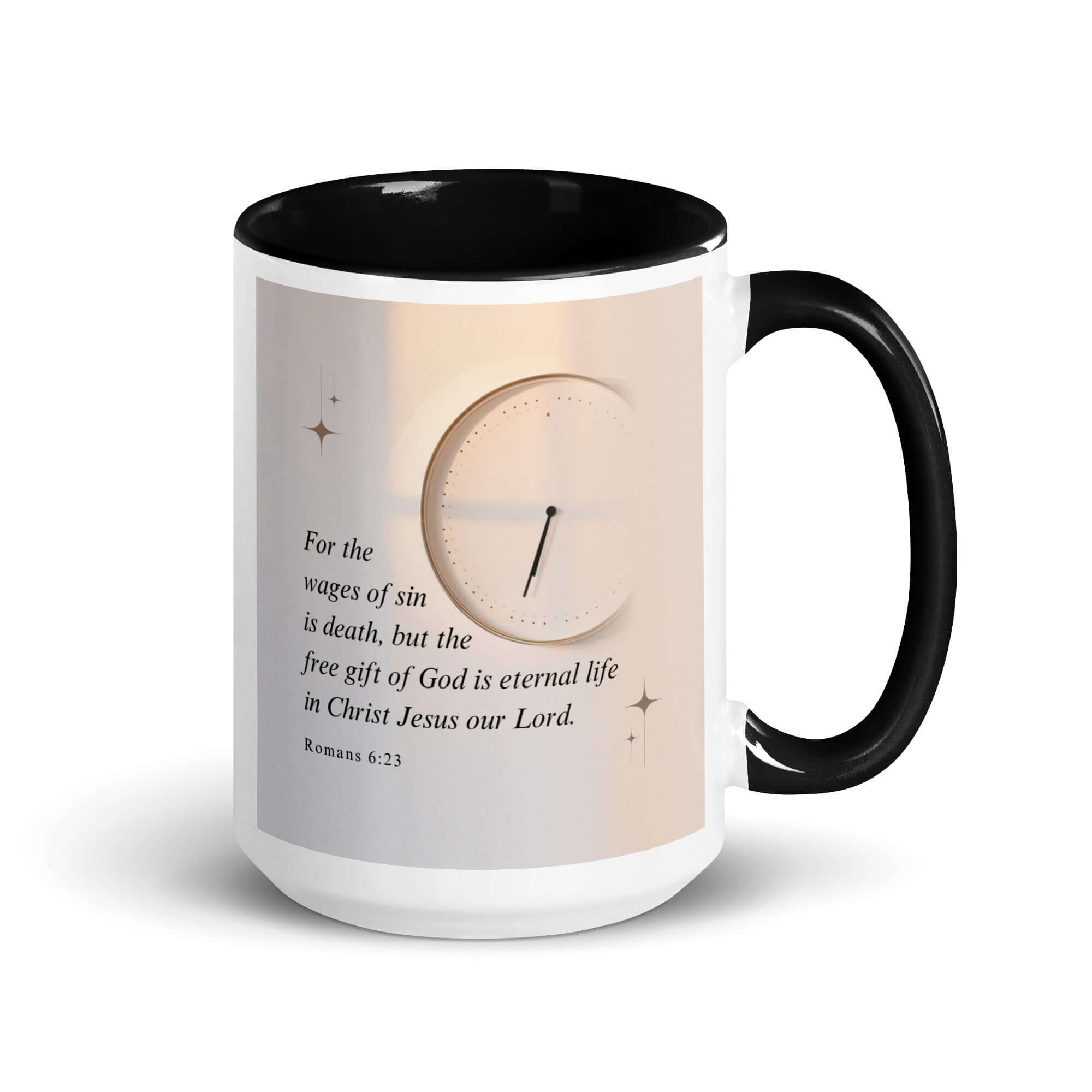 Romans 6:23 Bible Verse, our Lord White Ceramic Mug with Color Inside Black 15 oz