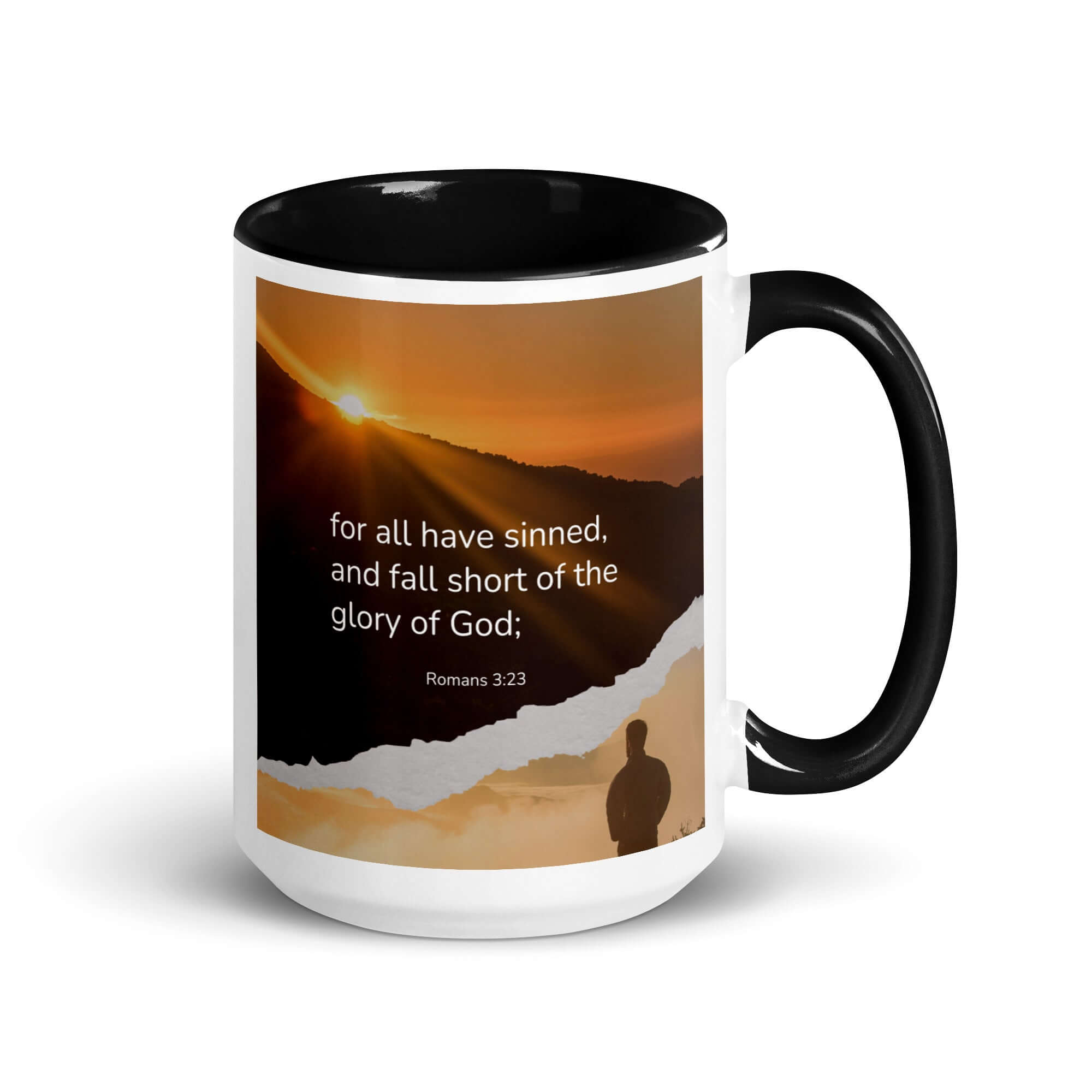 Romans 3:23 Bible Verse, of God White Ceramic Mug with Color Inside Black 15 oz