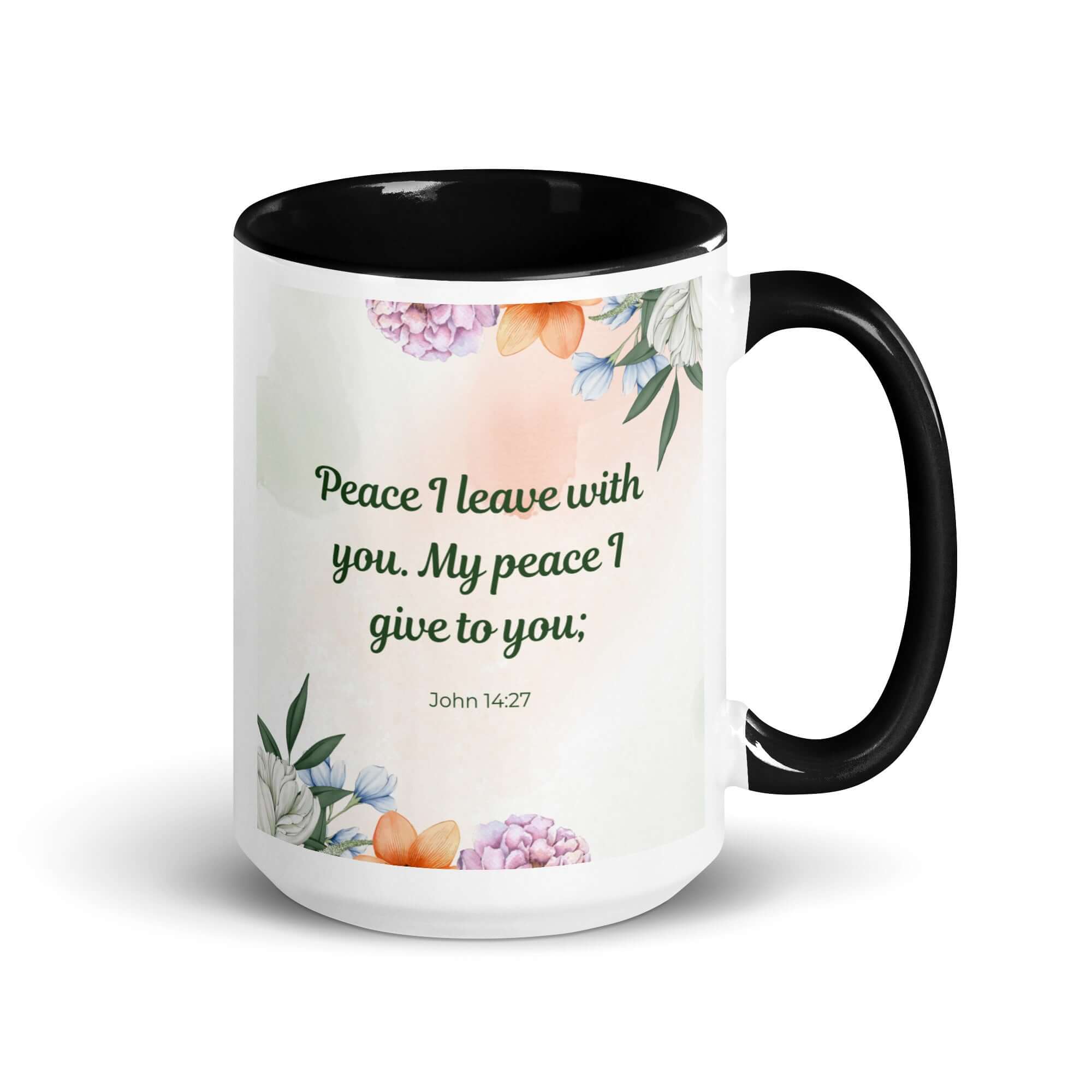 John 14:27 Bible Verse, with you White Ceramic Mug with Color Inside Black 15 oz