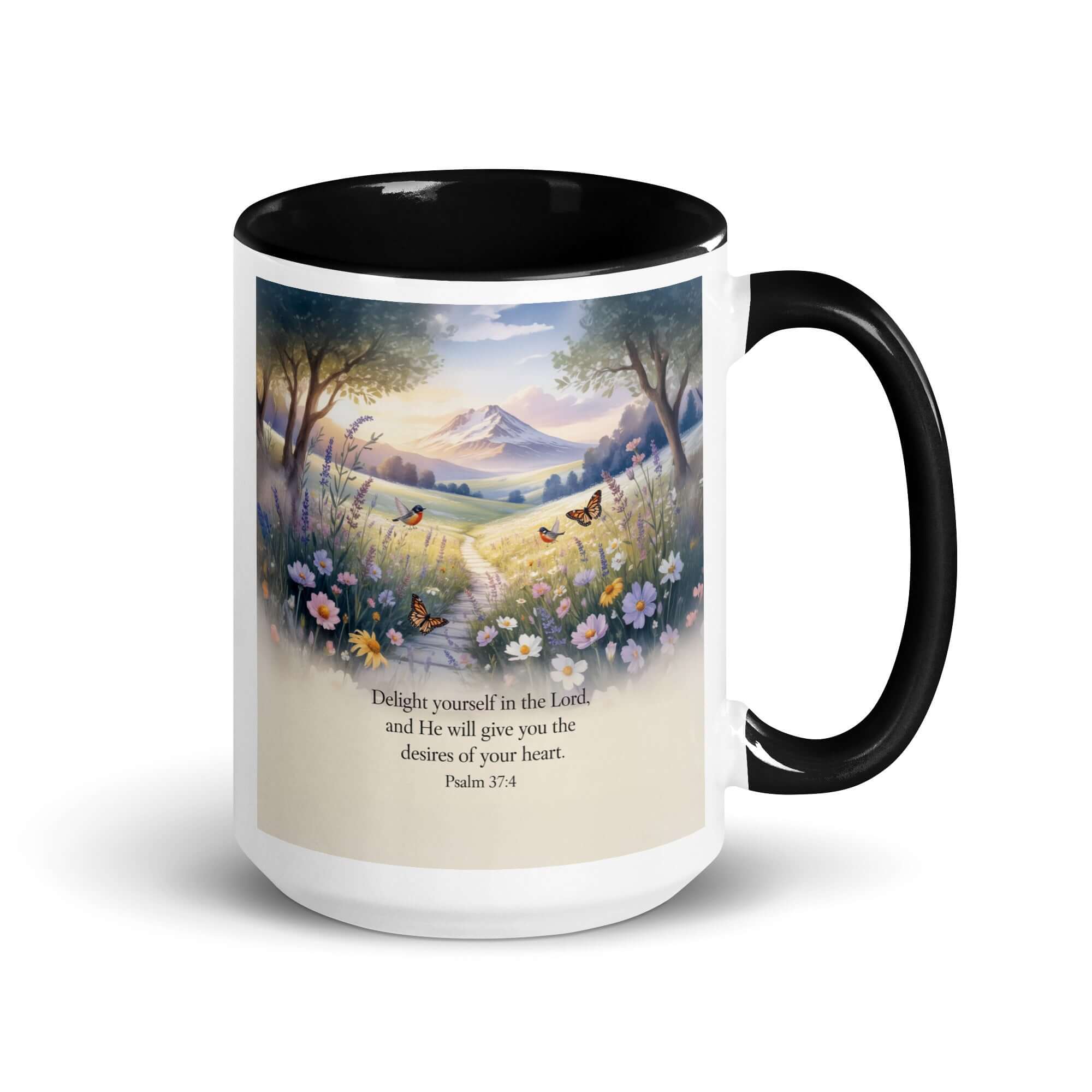 Psalm 37:4 Bible Verse, Delight White Ceramic Mug with Color Inside Black 15 oz