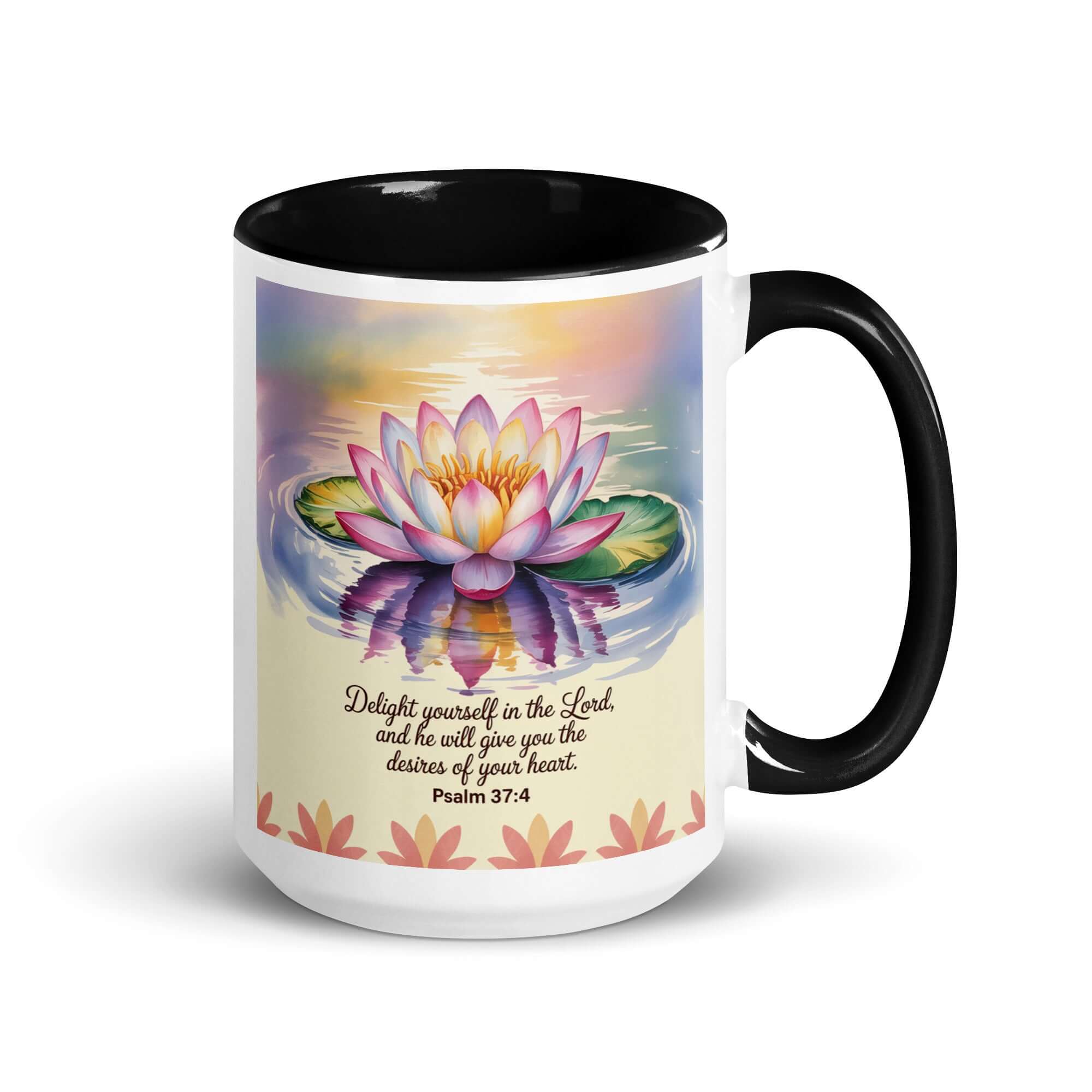 Psalm 37:4 Bible Verse, the Lord White Ceramic Mug with Color Inside Black 15 oz