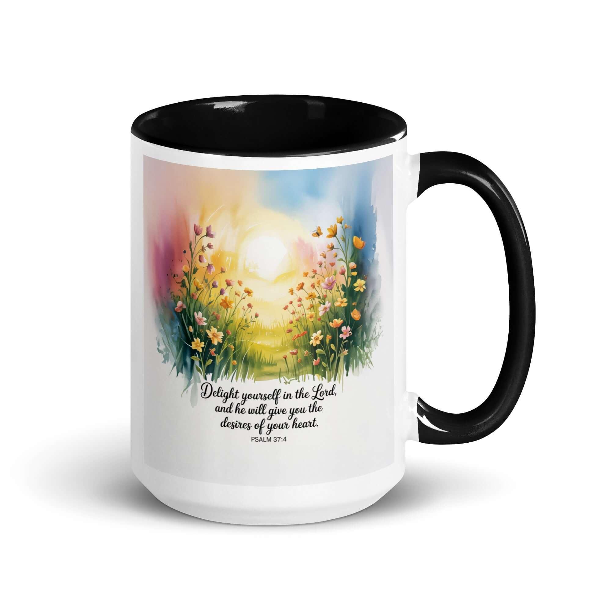 Psalm 37:4 Bible Verse, will give White Ceramic Mug with Color Inside Black 15 oz