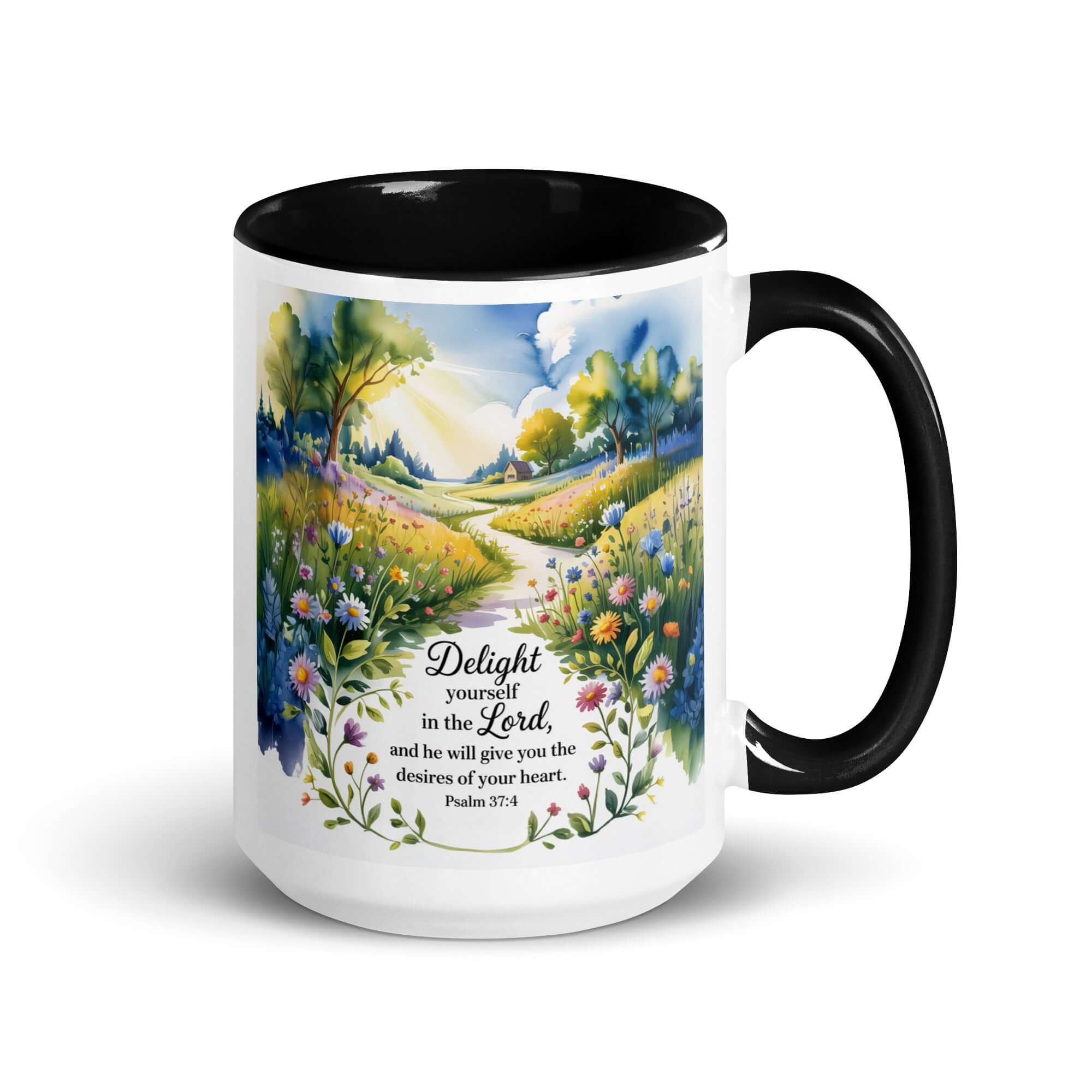 Psalm 37:4 Bible Verse, desires White Ceramic Mug with Color Inside Black 15 oz