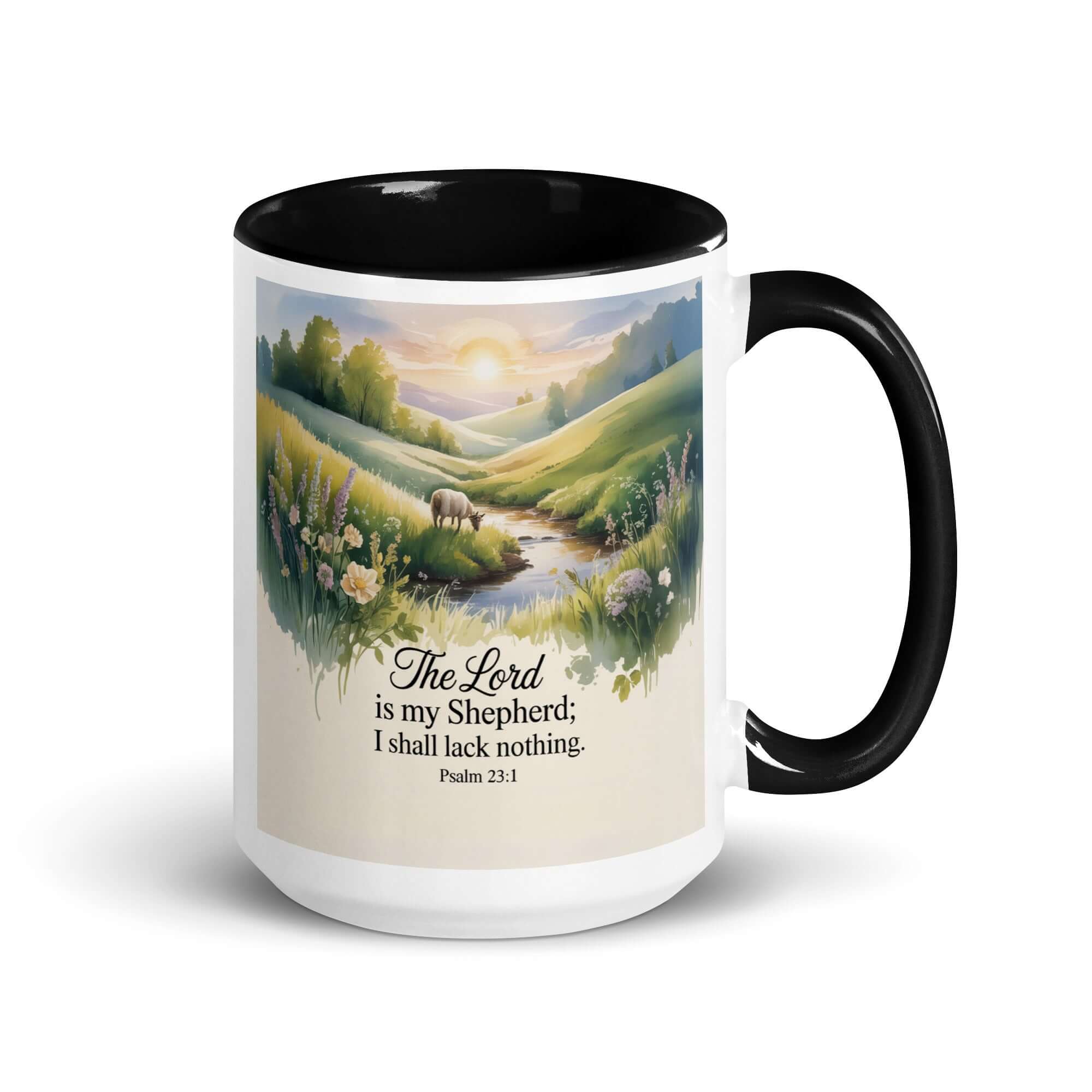 Psalm 23:1 Bible Verse, Lord White Ceramic Mug with Color Inside Black 15 oz