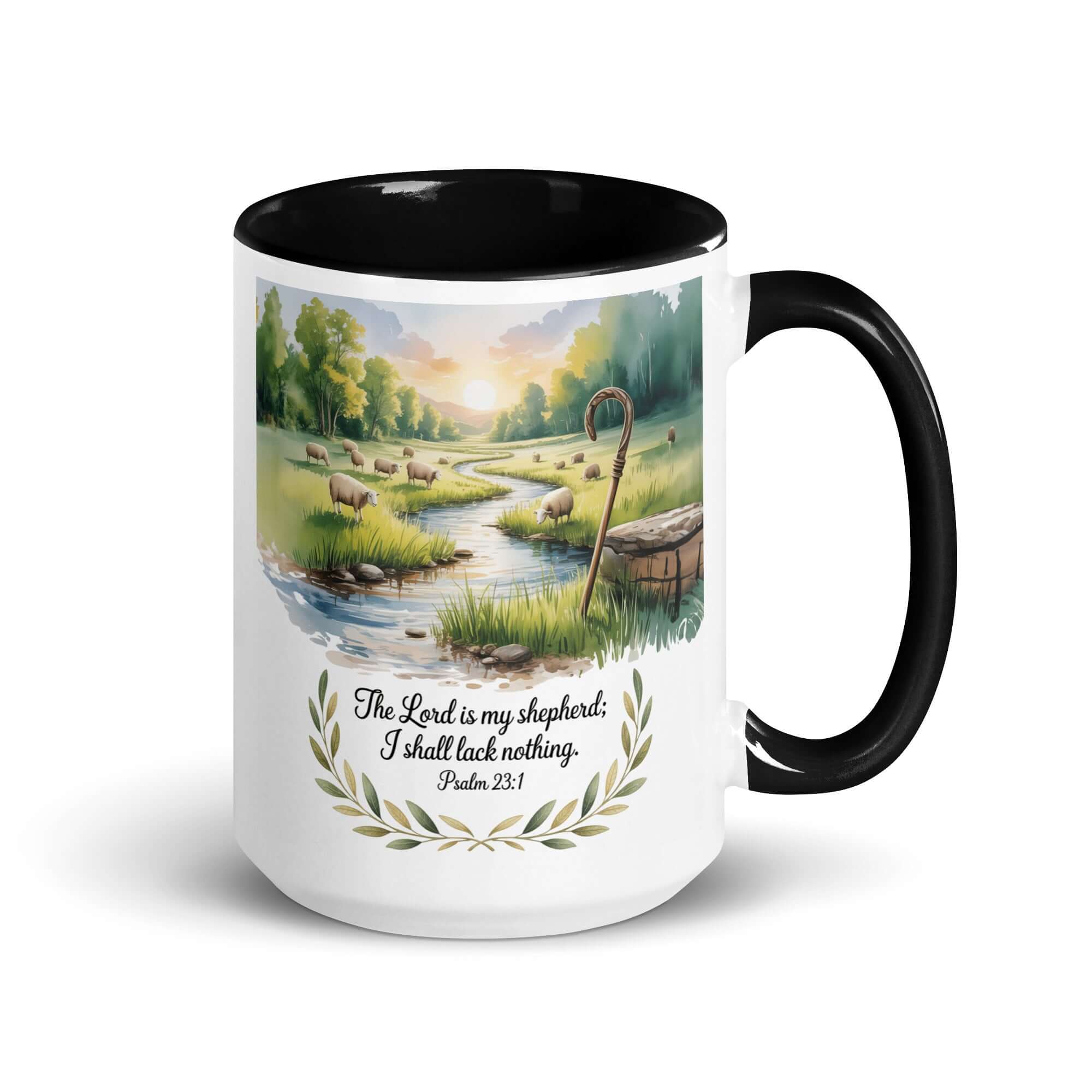 Psalm 23:1 Bible Verse, is my White Ceramic Mug with Color Inside Black 15 oz