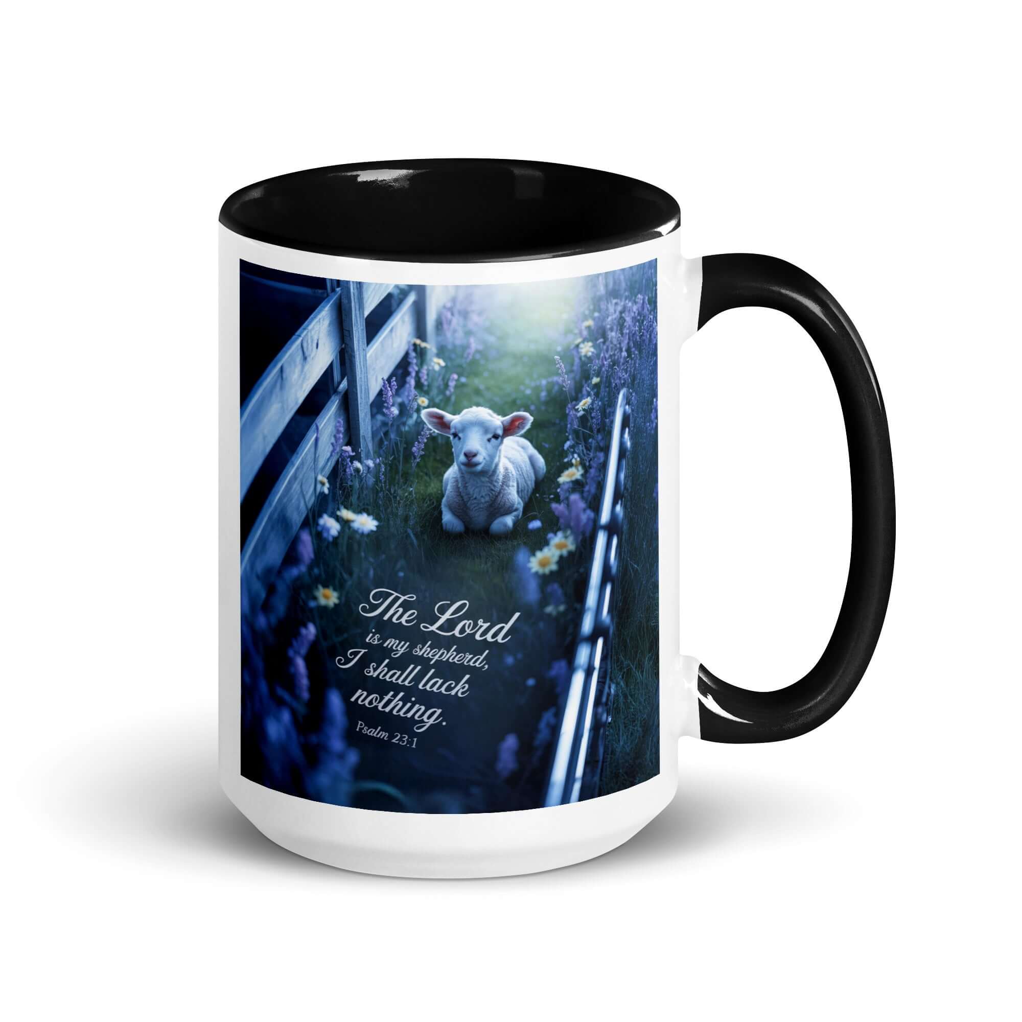 Psalm 23:1 Bible Verse, Shepherd White Ceramic Mug with Color Inside Black 15 oz