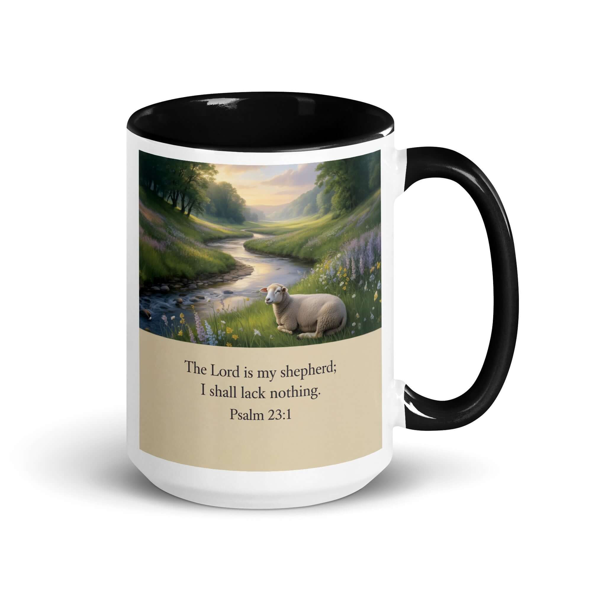 Psalm 23:1 Bible Verse, I shall White Ceramic Mug with Color Inside Black 15 oz