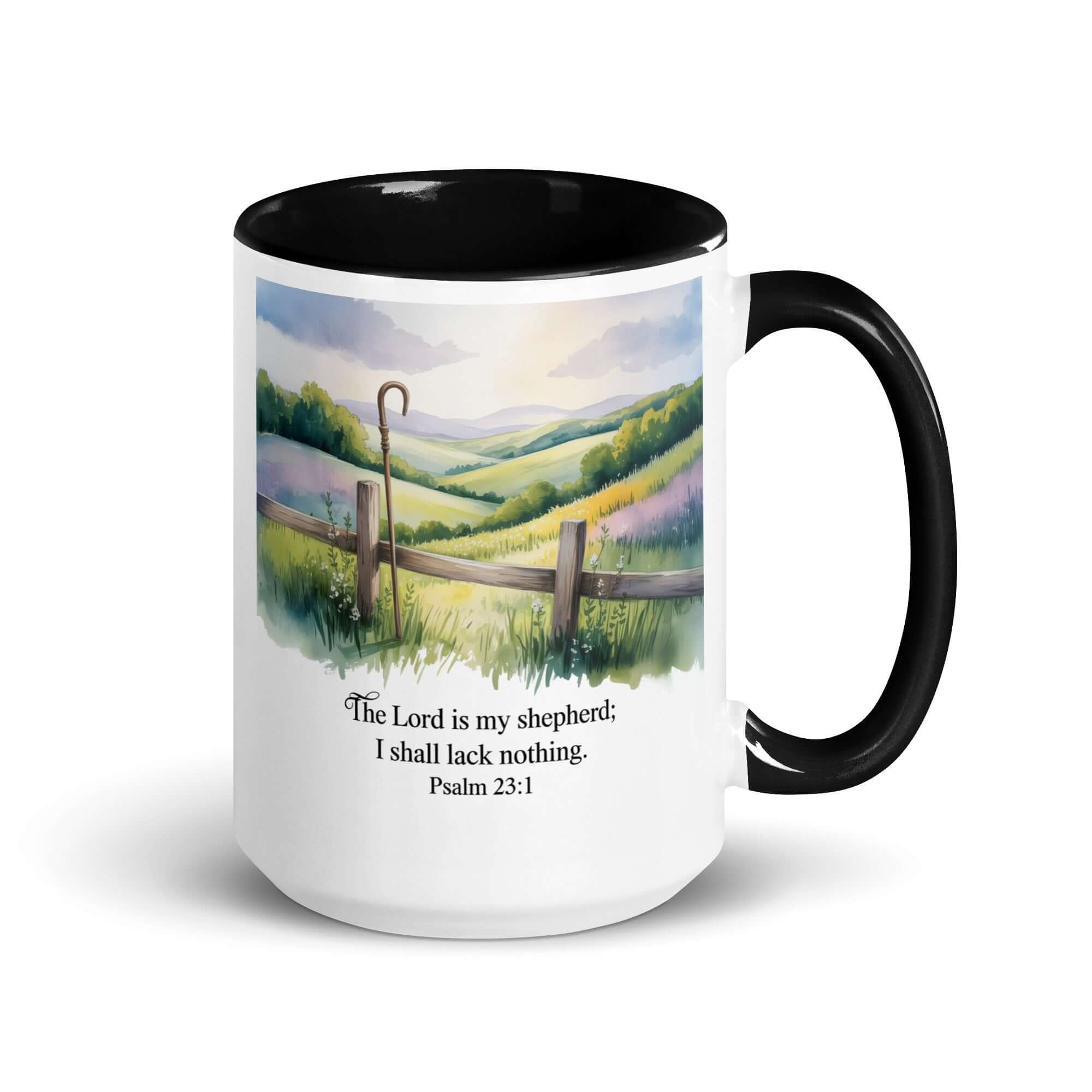 Psalm 23:1 Bible Verse, Lack White Ceramic Mug with Color Inside Black 15 oz