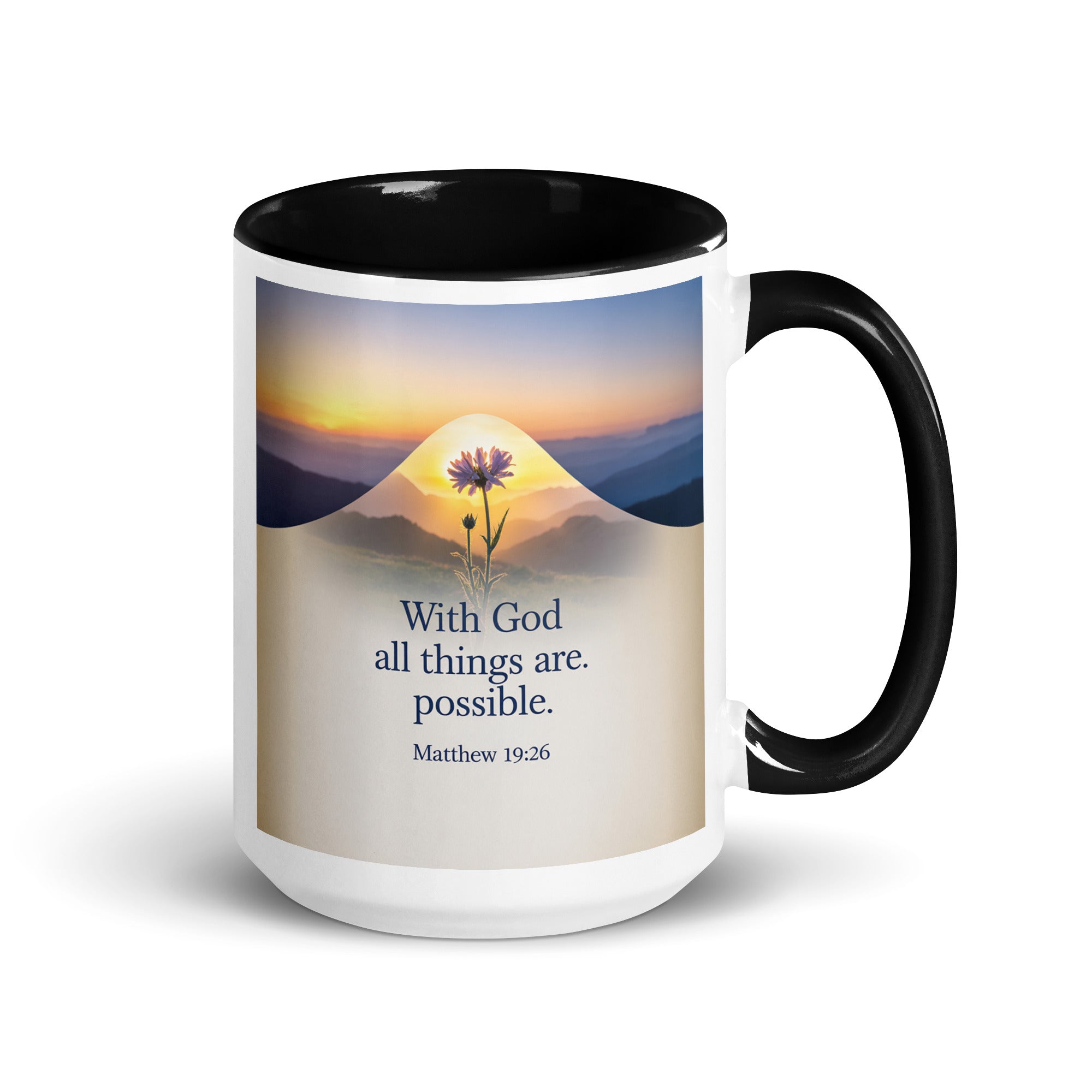 Matthew 19:26 Bible Verse at them White Ceramic Mug with Color Inside Black 15 oz