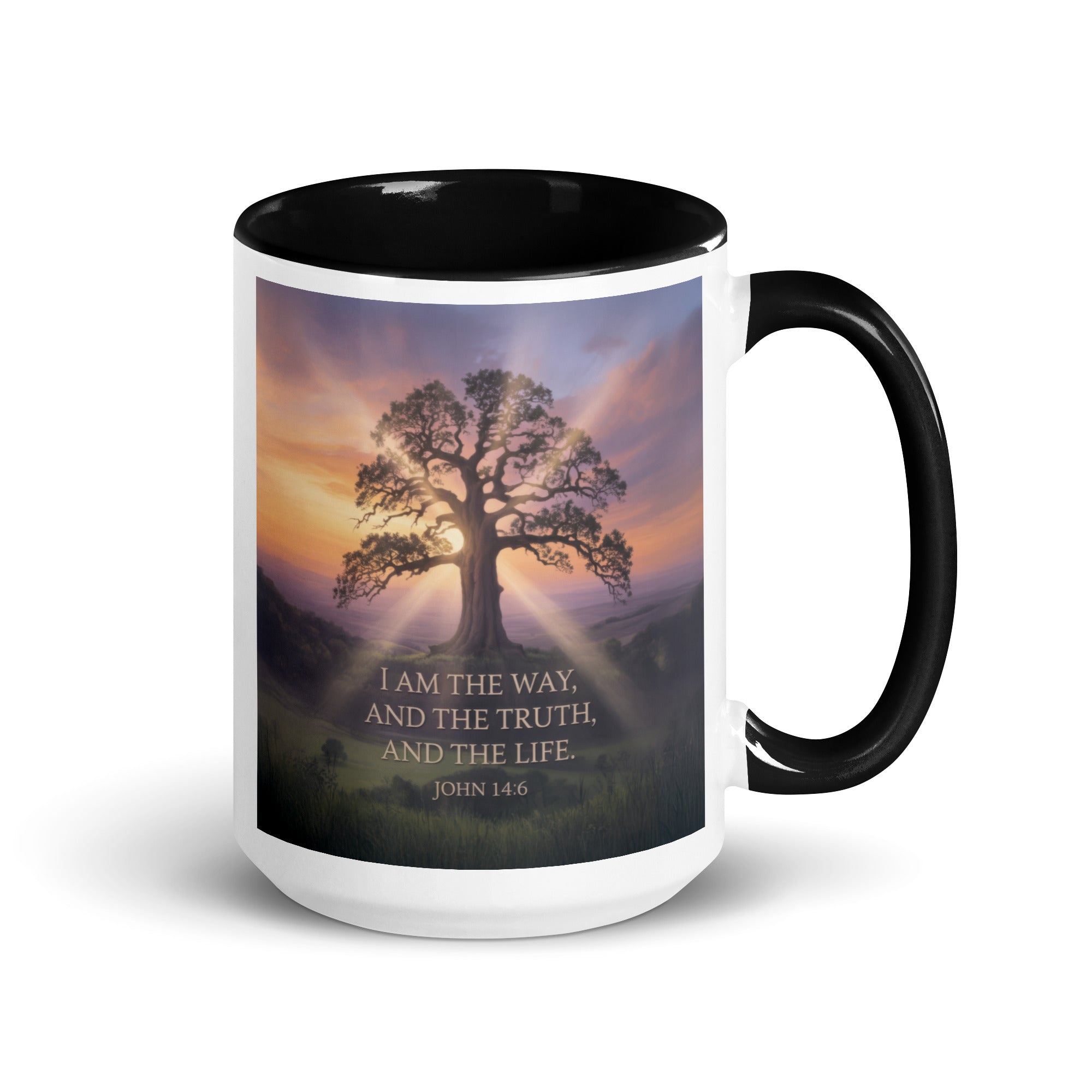 John 14:6 Bible Verse Jesus said White Ceramic Mug with Color Inside Black 15 oz