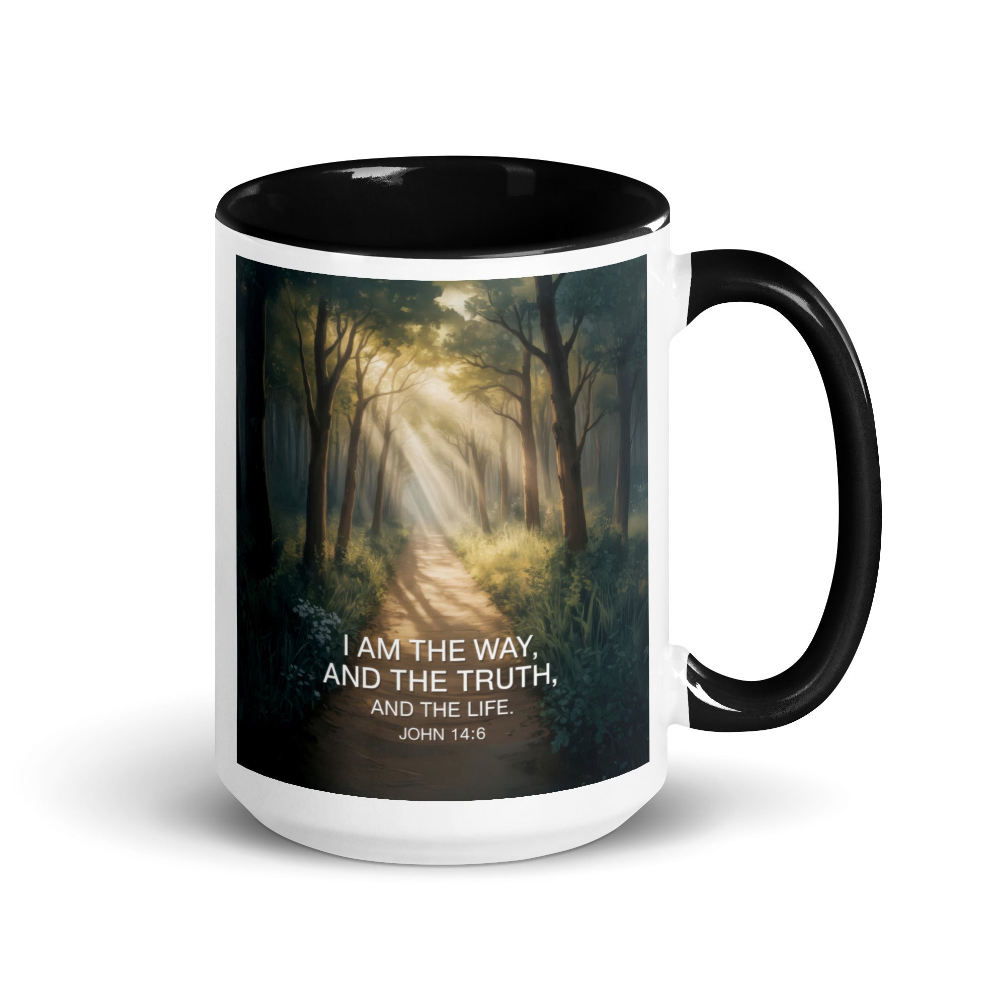 John 14:6 Bible Verse I Am White Ceramic Mug with Color Inside Black 15 oz