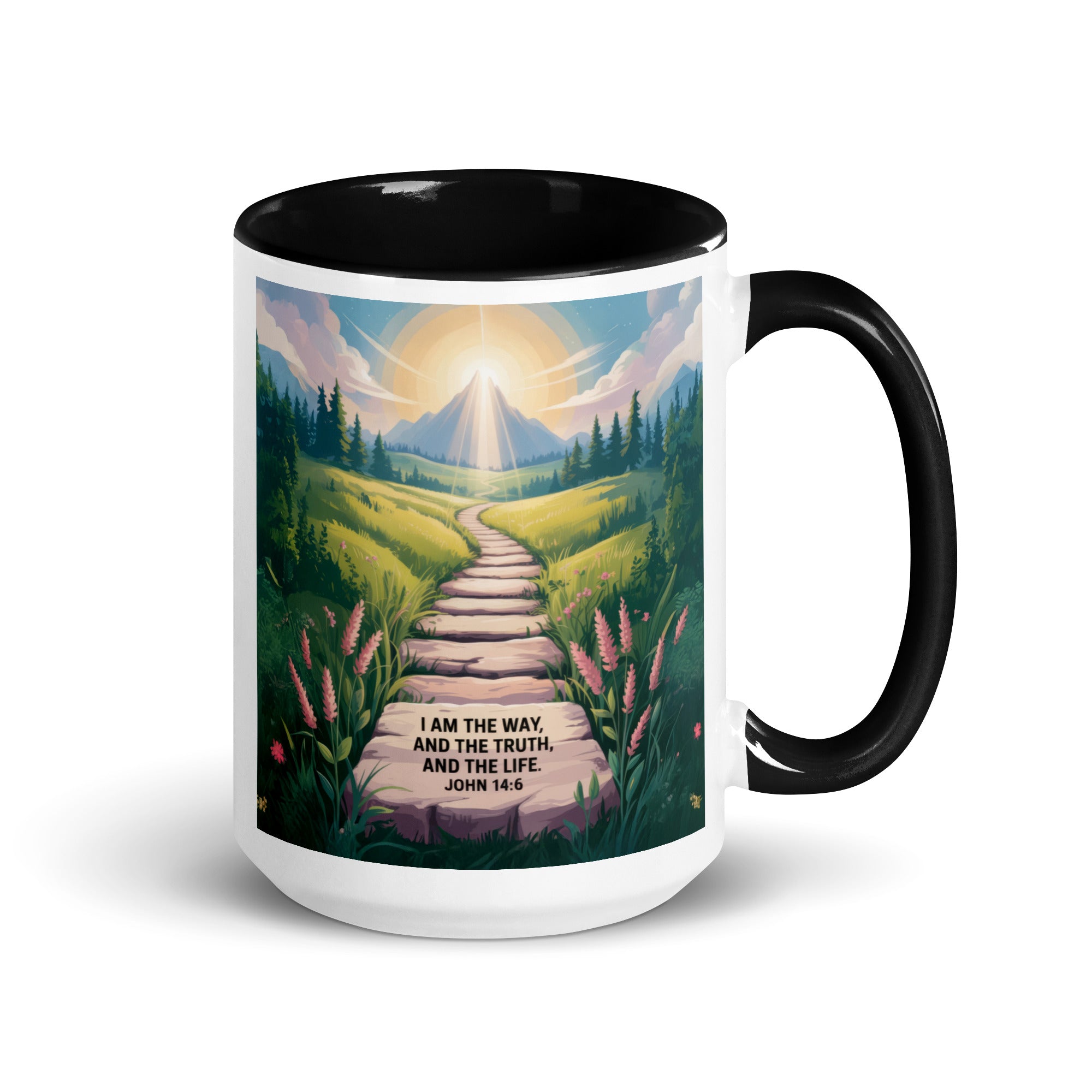 John 14:6 Bible Verse The Truth White Ceramic Mug with Color Inside Black 15 oz