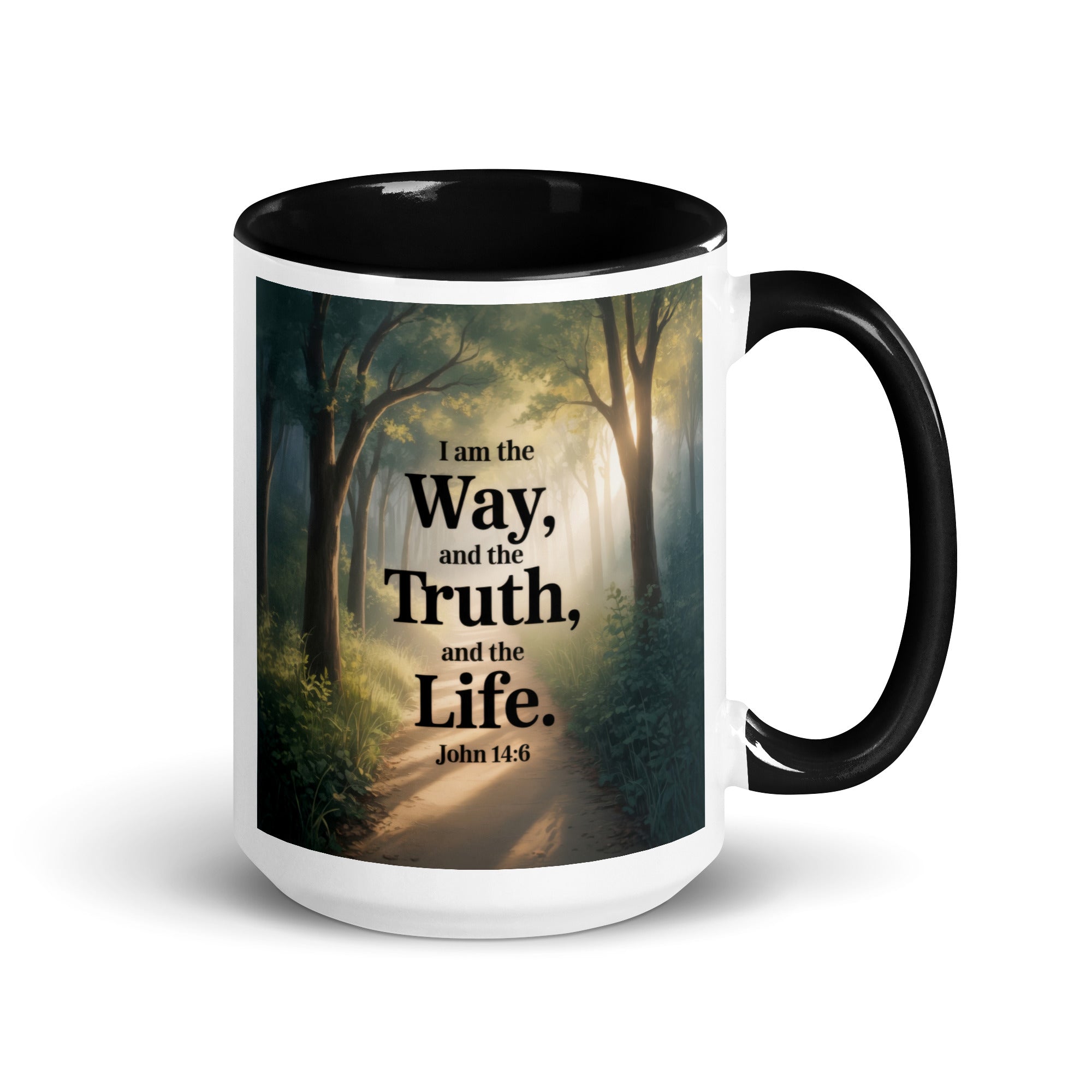 John 14:6 Bible Verse The Life White Ceramic Mug with Color Inside Black 15 oz