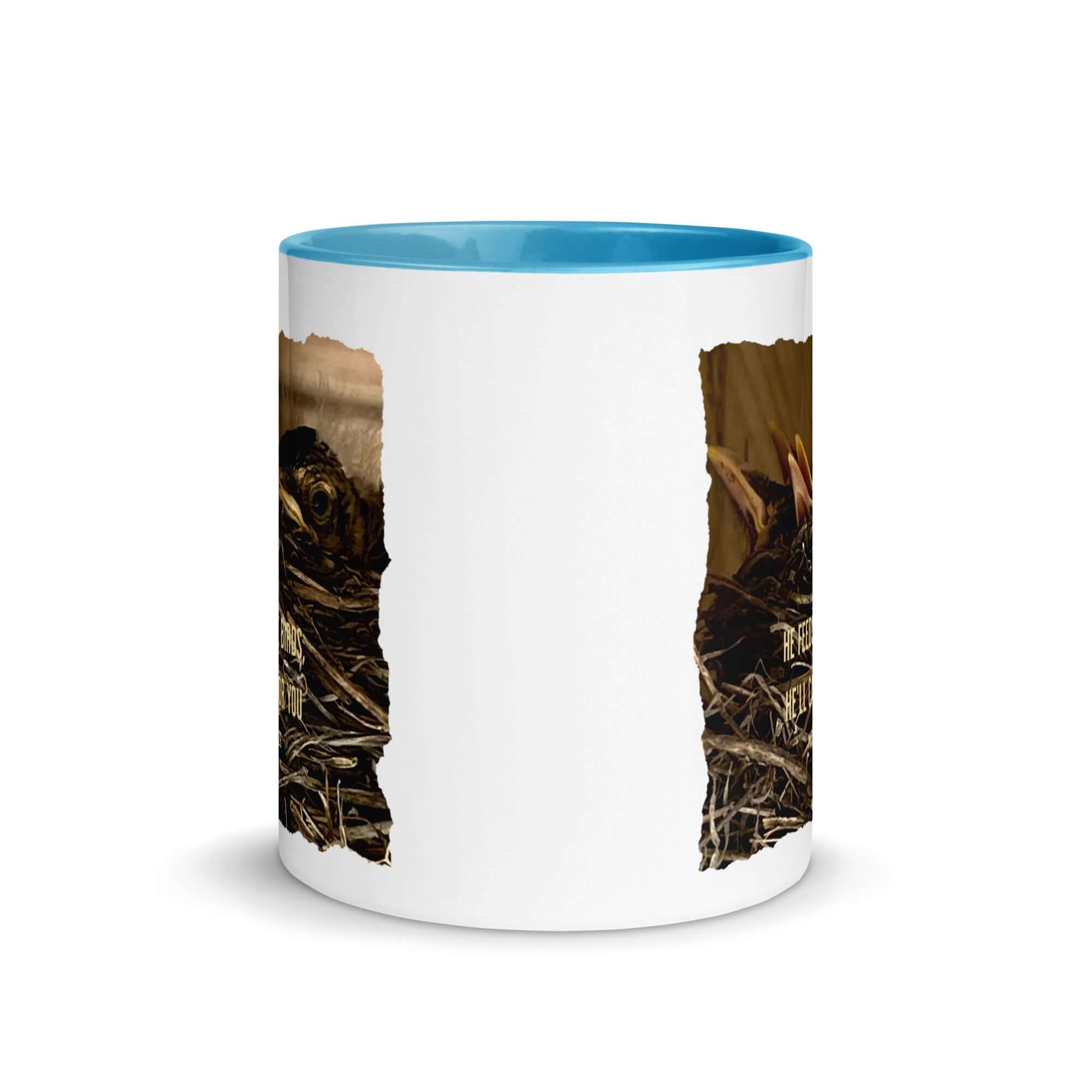 Matthew 6:26 Baby Robins, He'll Care for You White Ceramic Mug with Color Inside