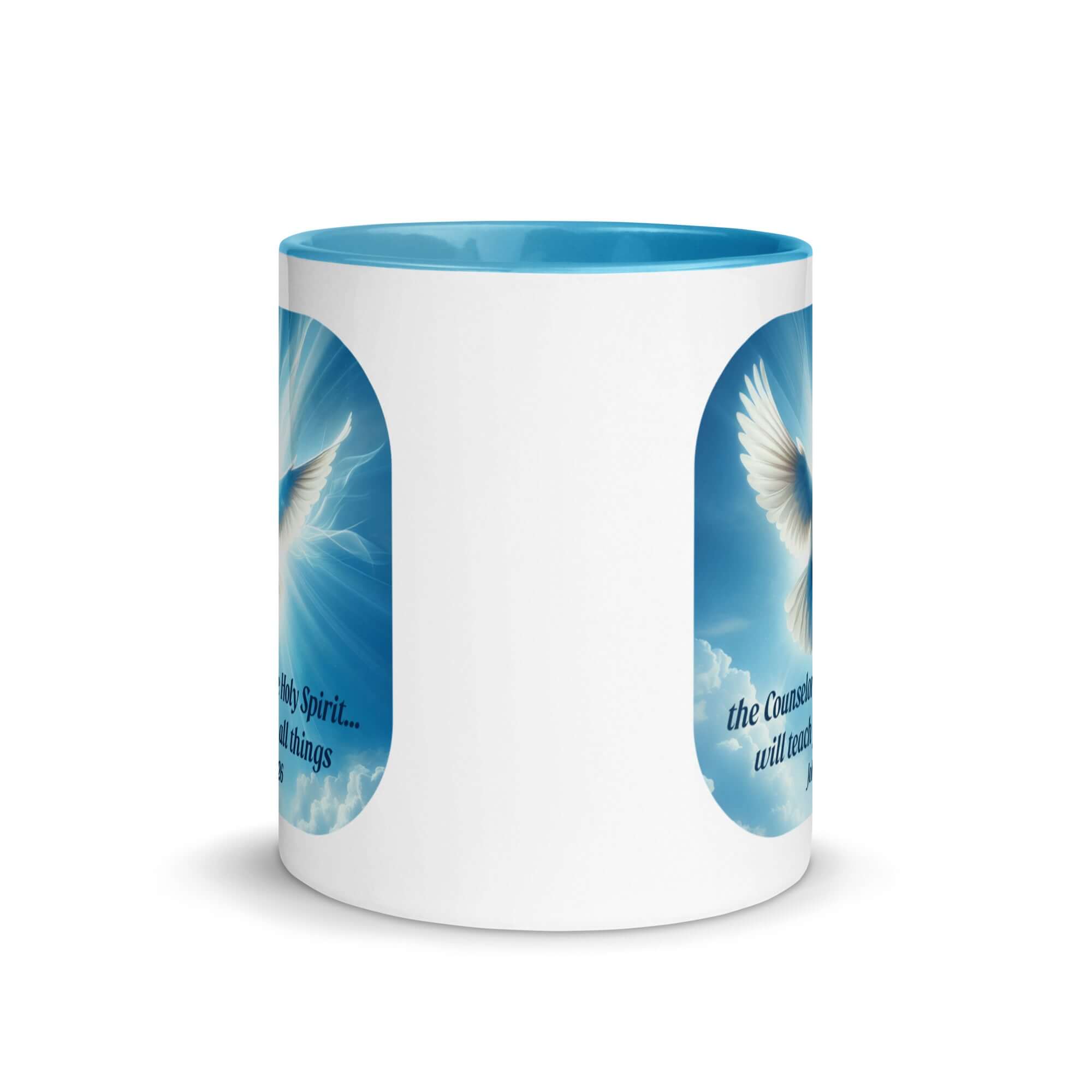 John 14:26 Bible Verse, Holy Spirit Dove White Ceramic Mug with Color Inside