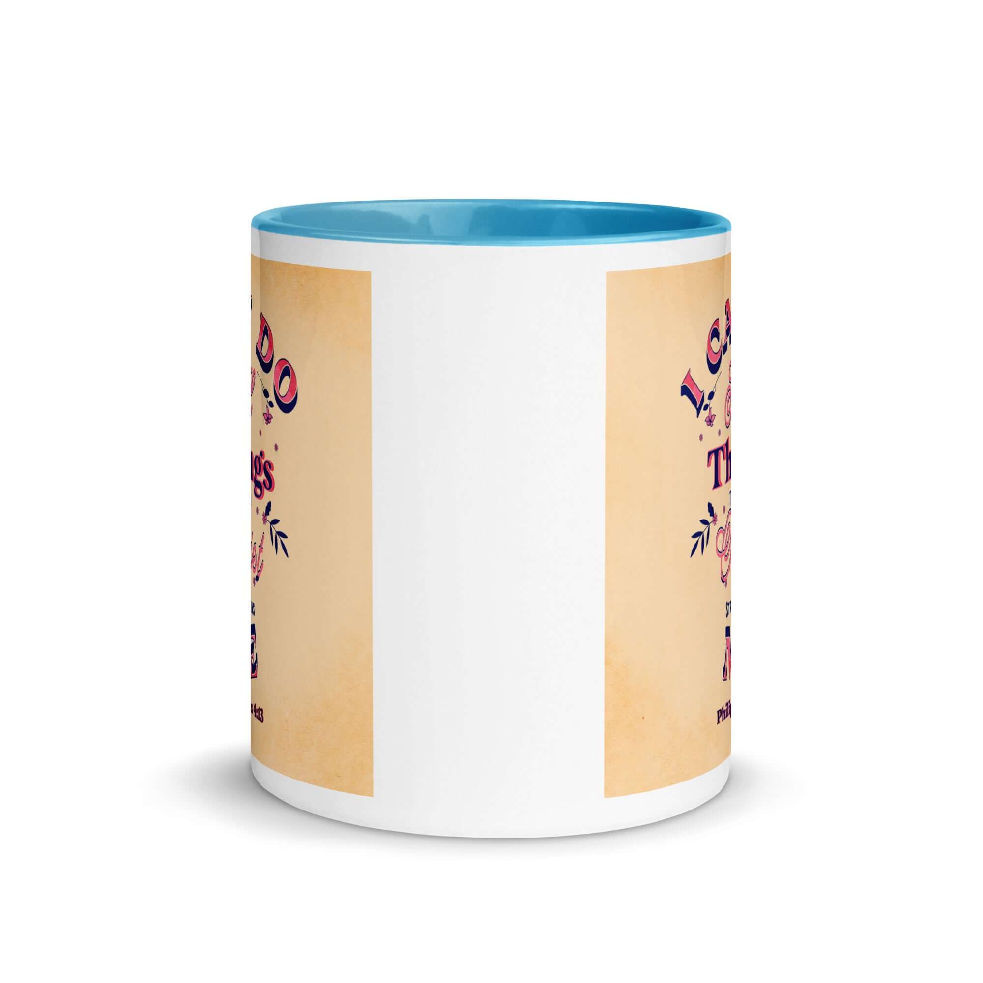Philippians 4:13 Bible Verse, Christ Strengthens Me White Ceramic Mug with Color Inside