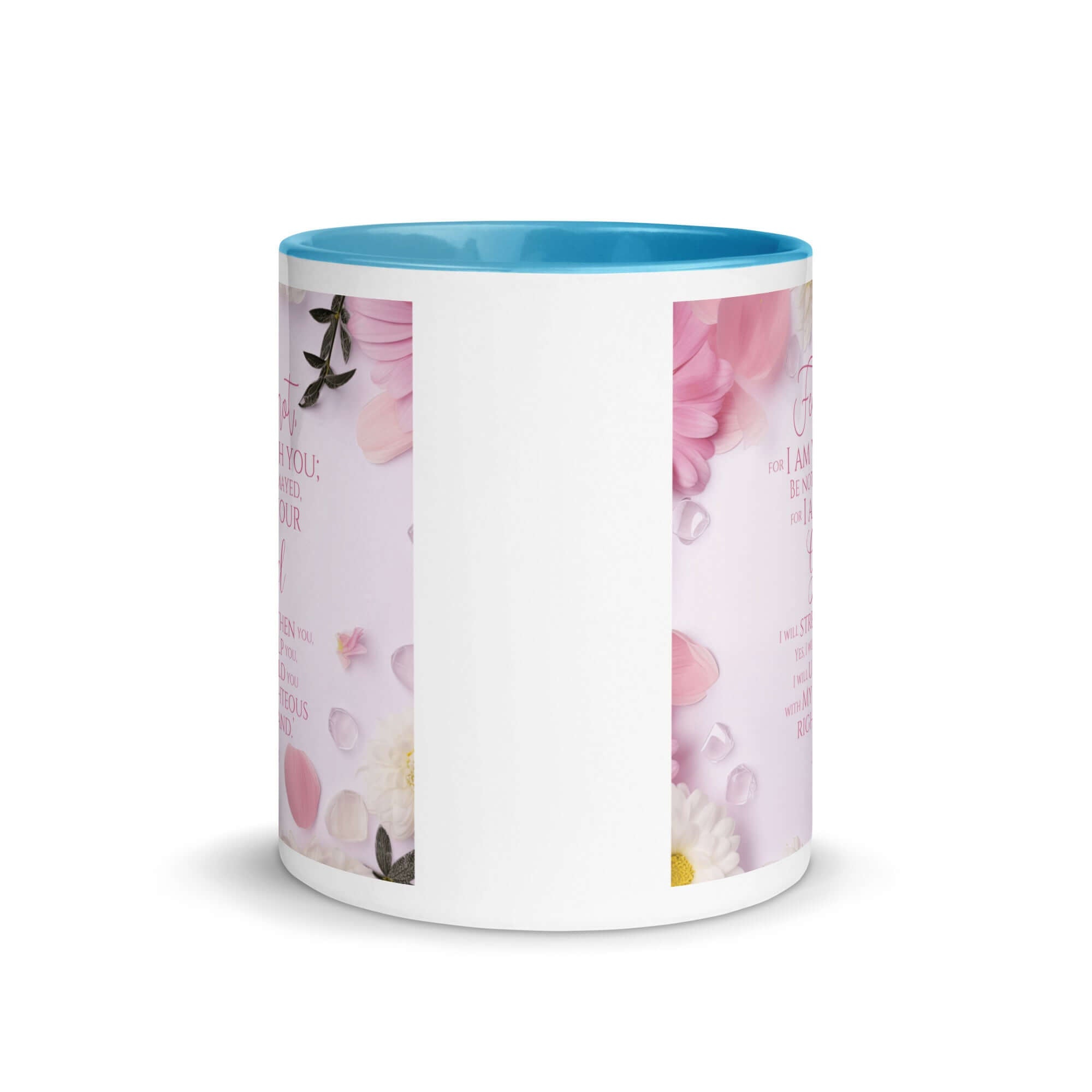 Isaiah 41:10 Bible Verse, God will strengthen you White Ceramic Mug with Color Inside