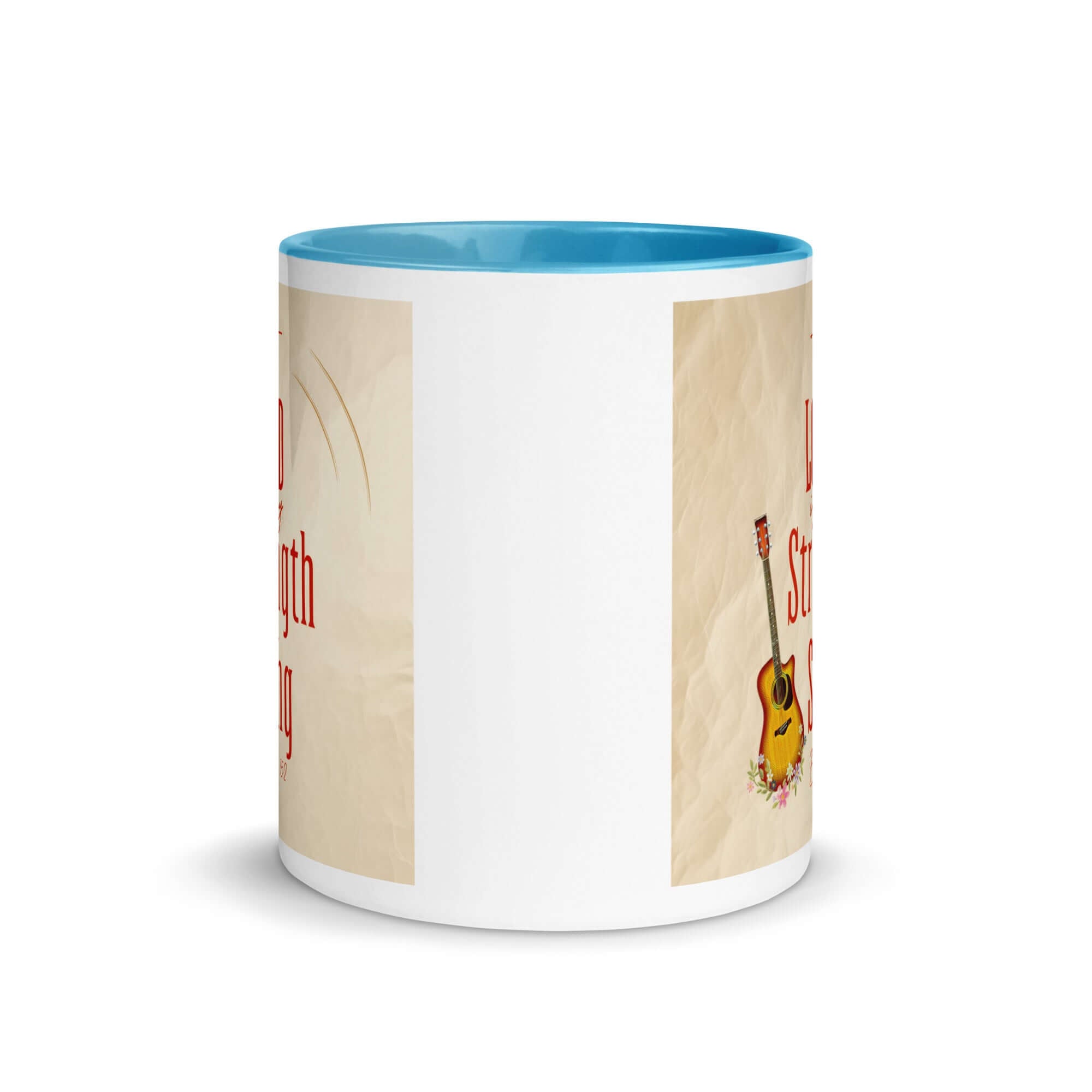 Exodus 15:2 Bible Verse, The LORD is my strength White Ceramic Mug with Color Inside