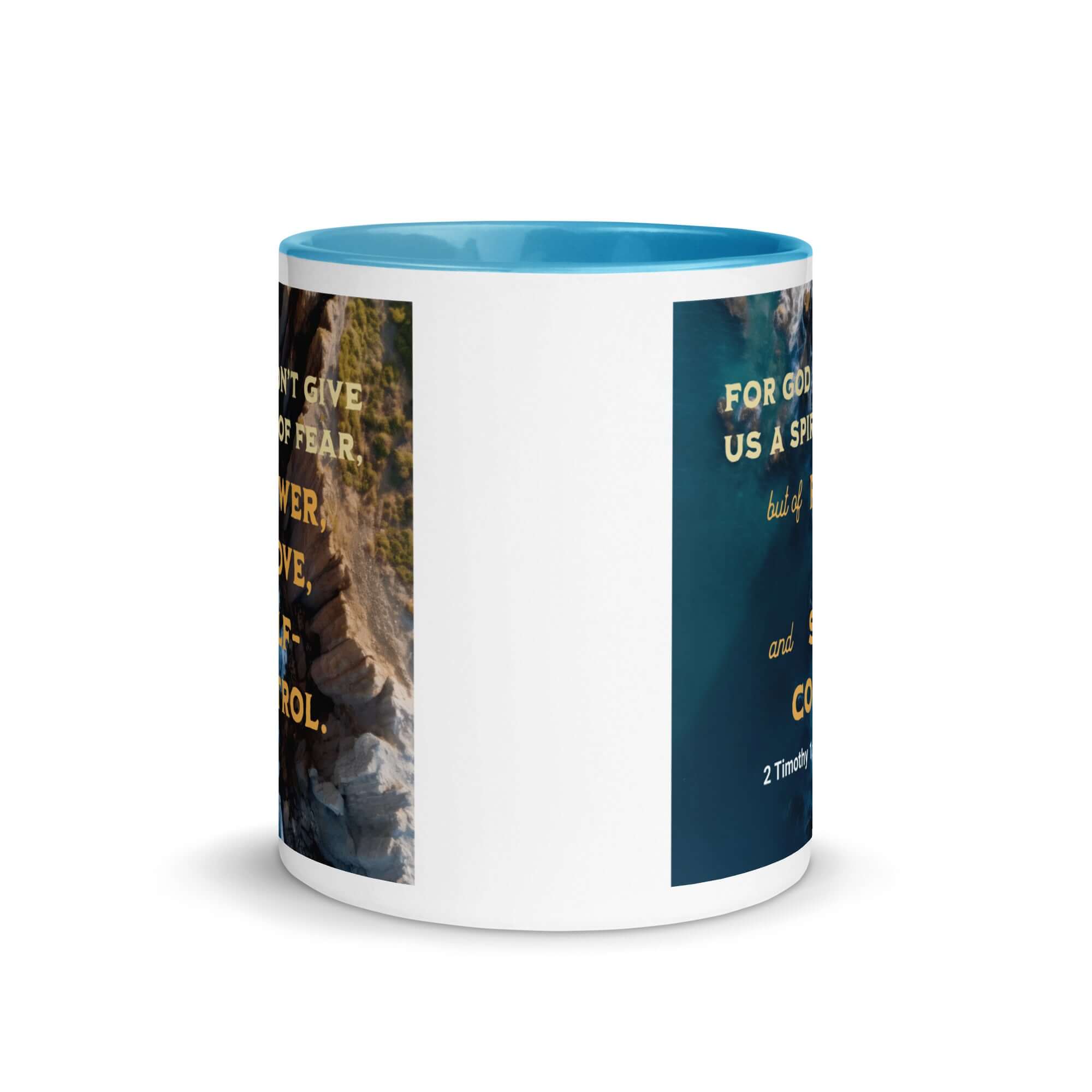 2 Timothy 1:7 Bible Verse, Power, Love, Self-Control White Ceramic Mug with Color Inside