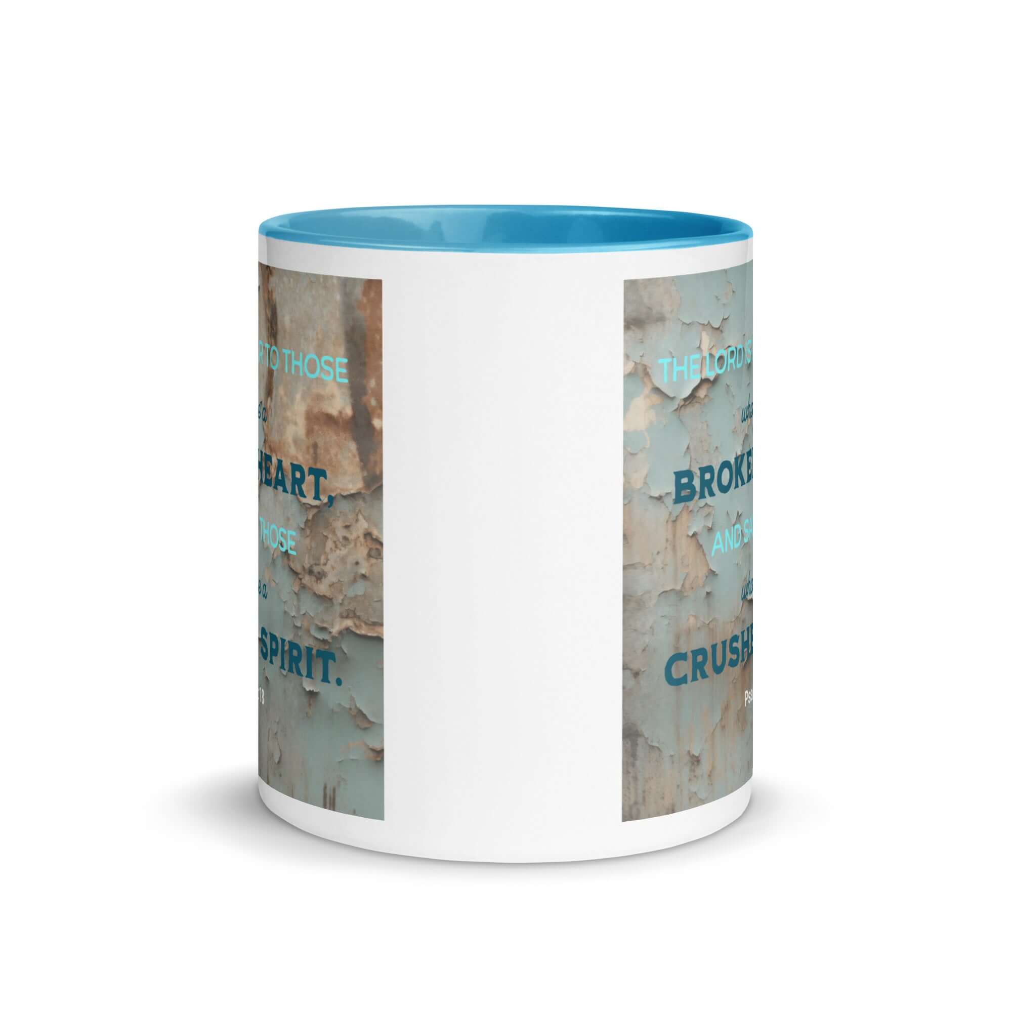 Psalm 34:18 Bible Verse, The LORD is Near White Ceramic Mug with Color Inside