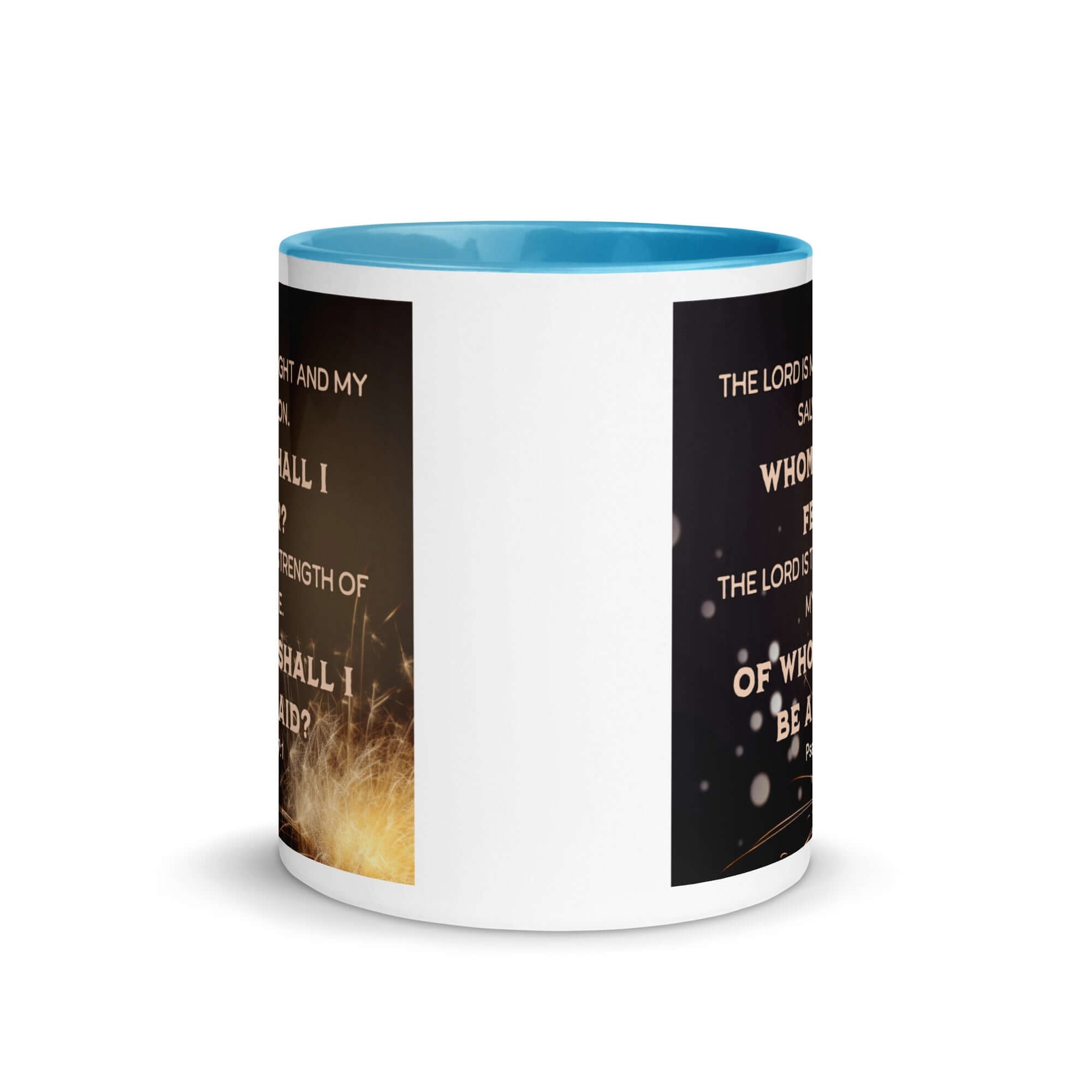 Psalm 27:1 Bible Verse, The LORD is My Light White Ceramic Mug with Color Inside