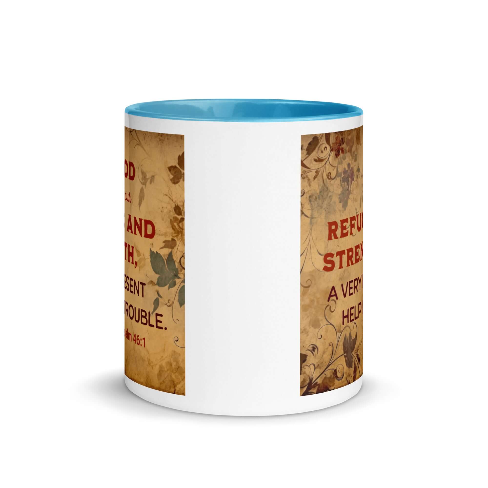 Psalm 46:1 Bible Verse, God is Our Refuge White Ceramic Mug with Color Inside