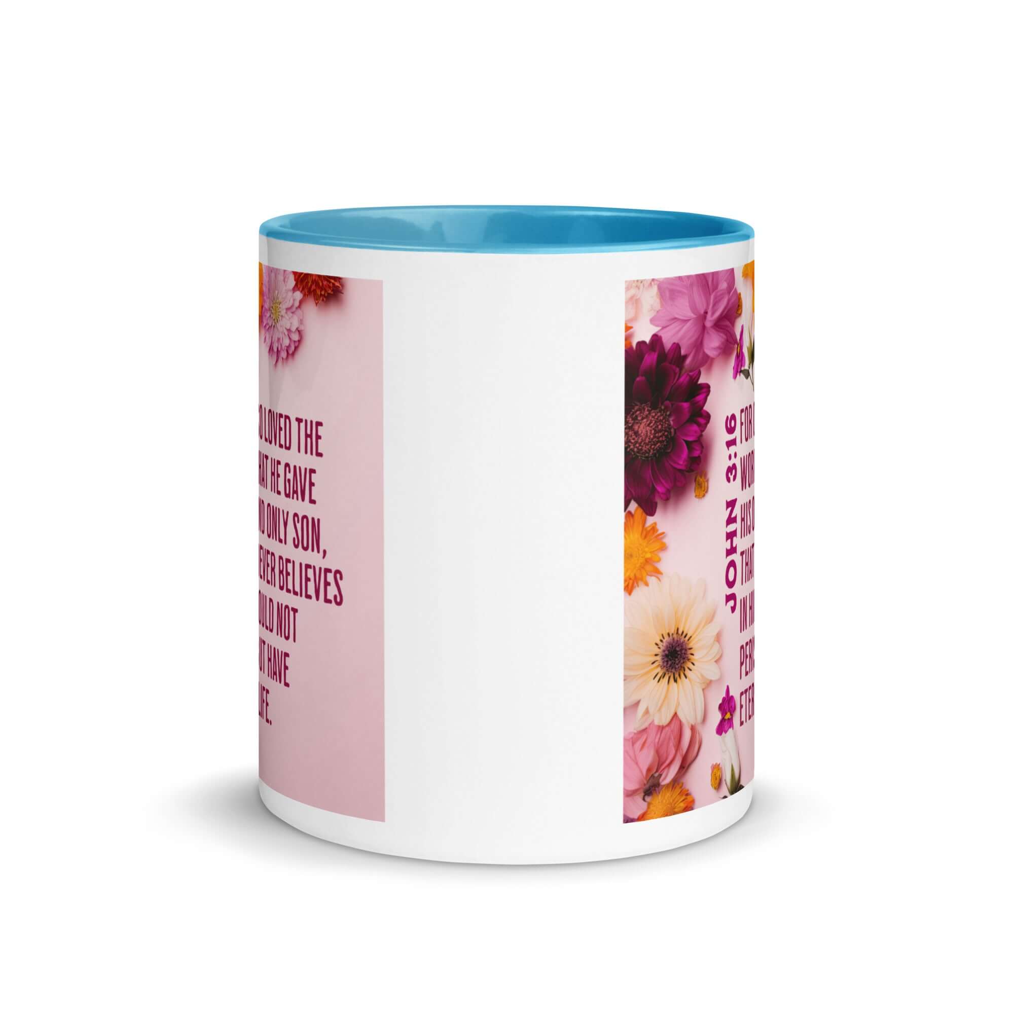 John 3:16 Bible Verse, For God So Loved White Ceramic Mug with Color Inside