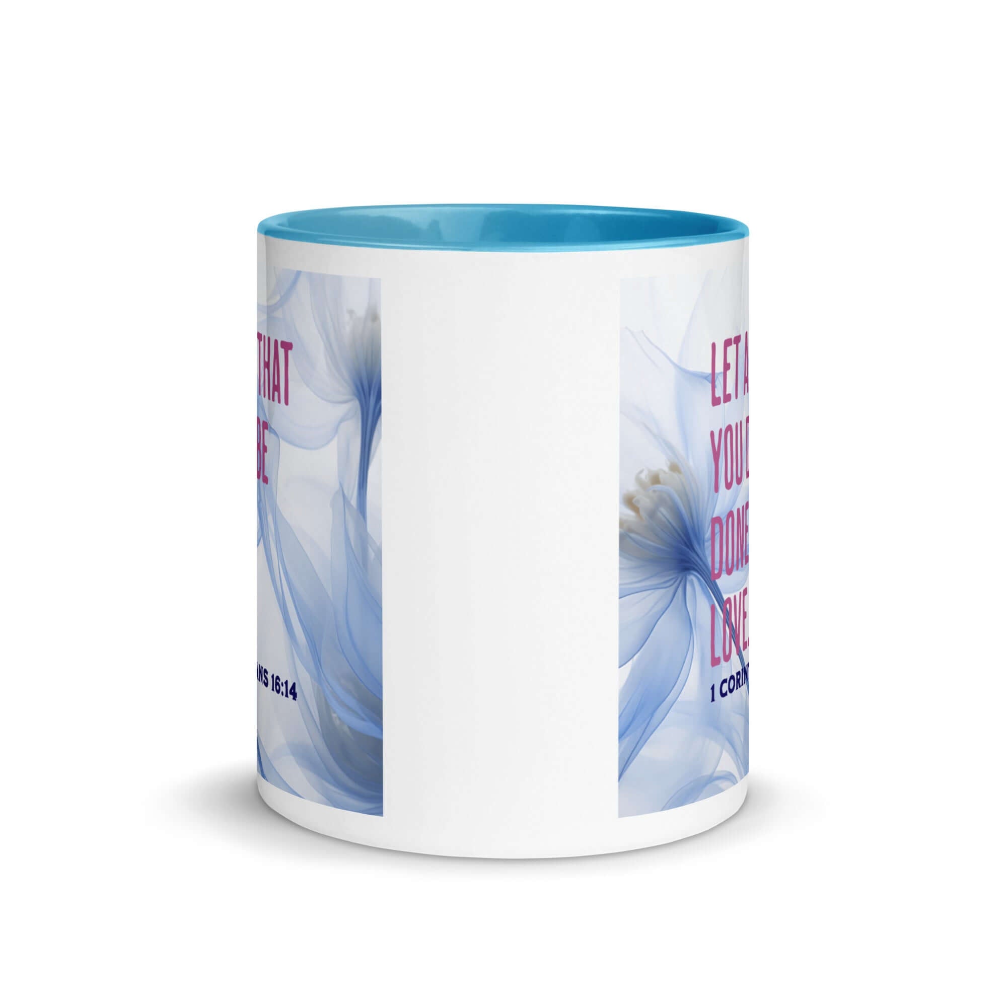 1 Corinthians 16:14 Bible Verse, Do it in Love White Ceramic Mug with Color Inside