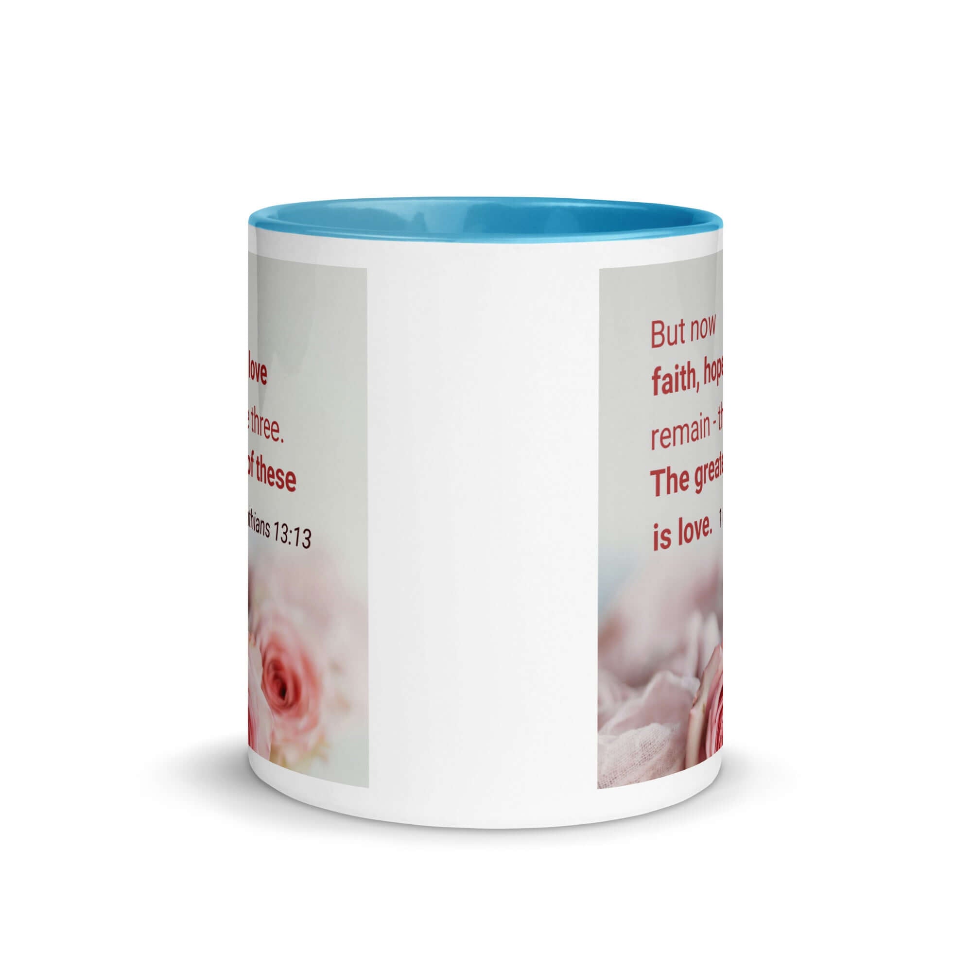 1 Corinthians 13:13 Bible Verse, The Greatest is Love White Ceramic Mug with Color Inside