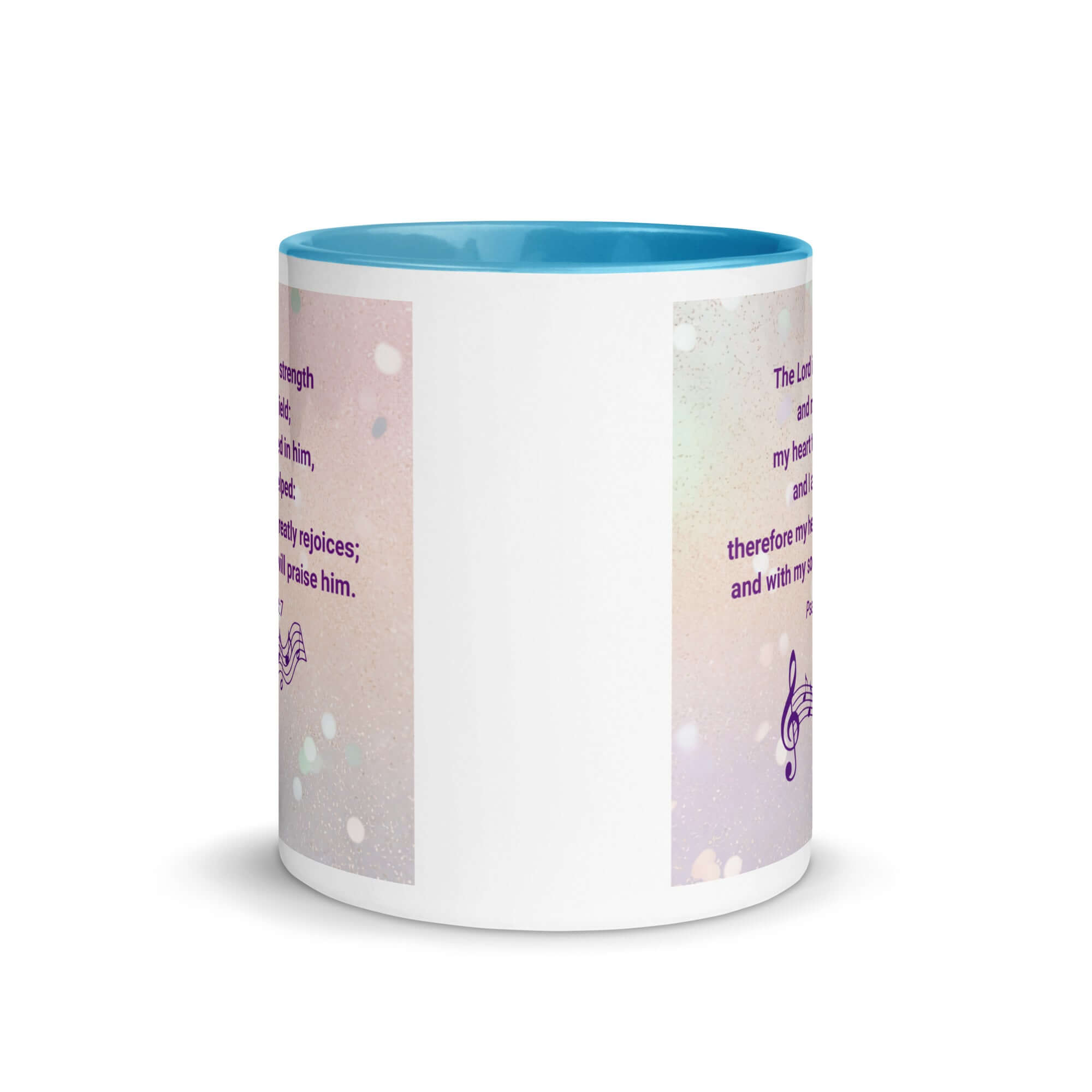 Psalm 28:7 Bible Verse, I will praise Him White Ceramic Mug with Color Inside