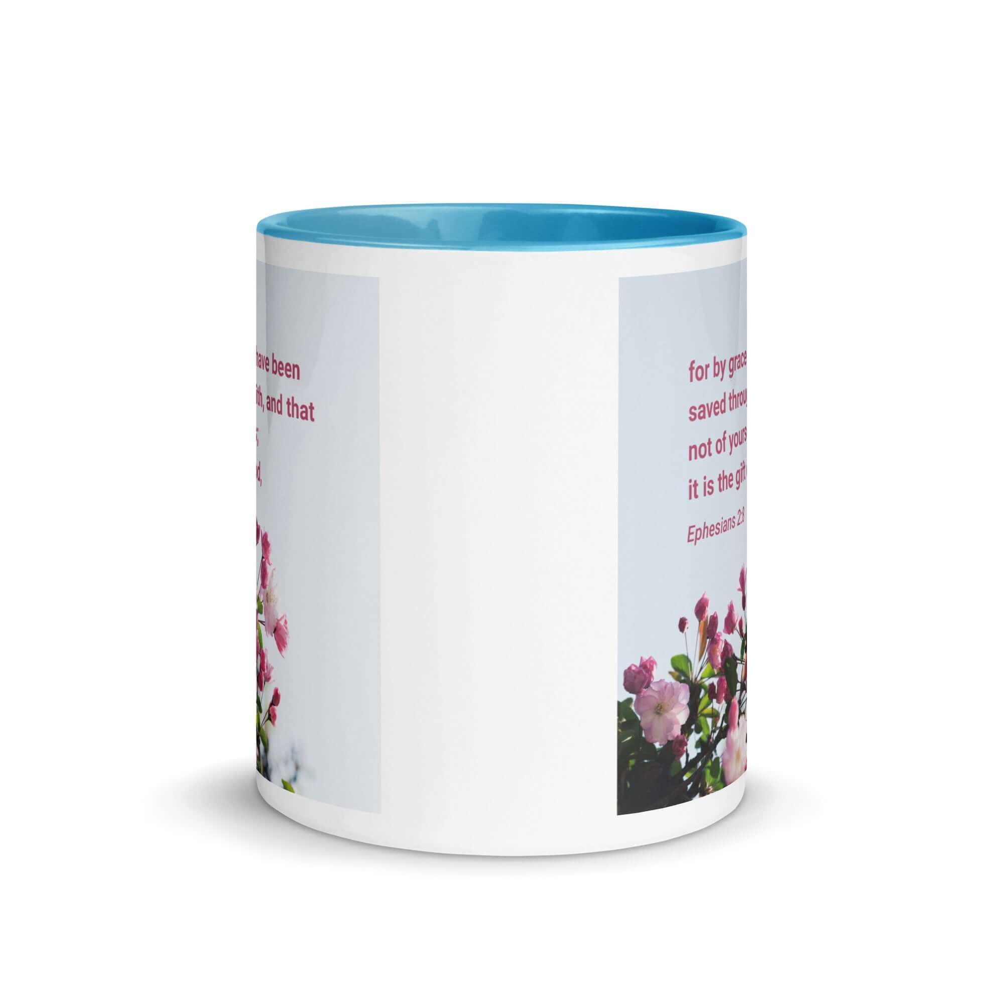 Ephesians 2:8 Bible Verse, saved through faith White Ceramic Mug with Color Inside