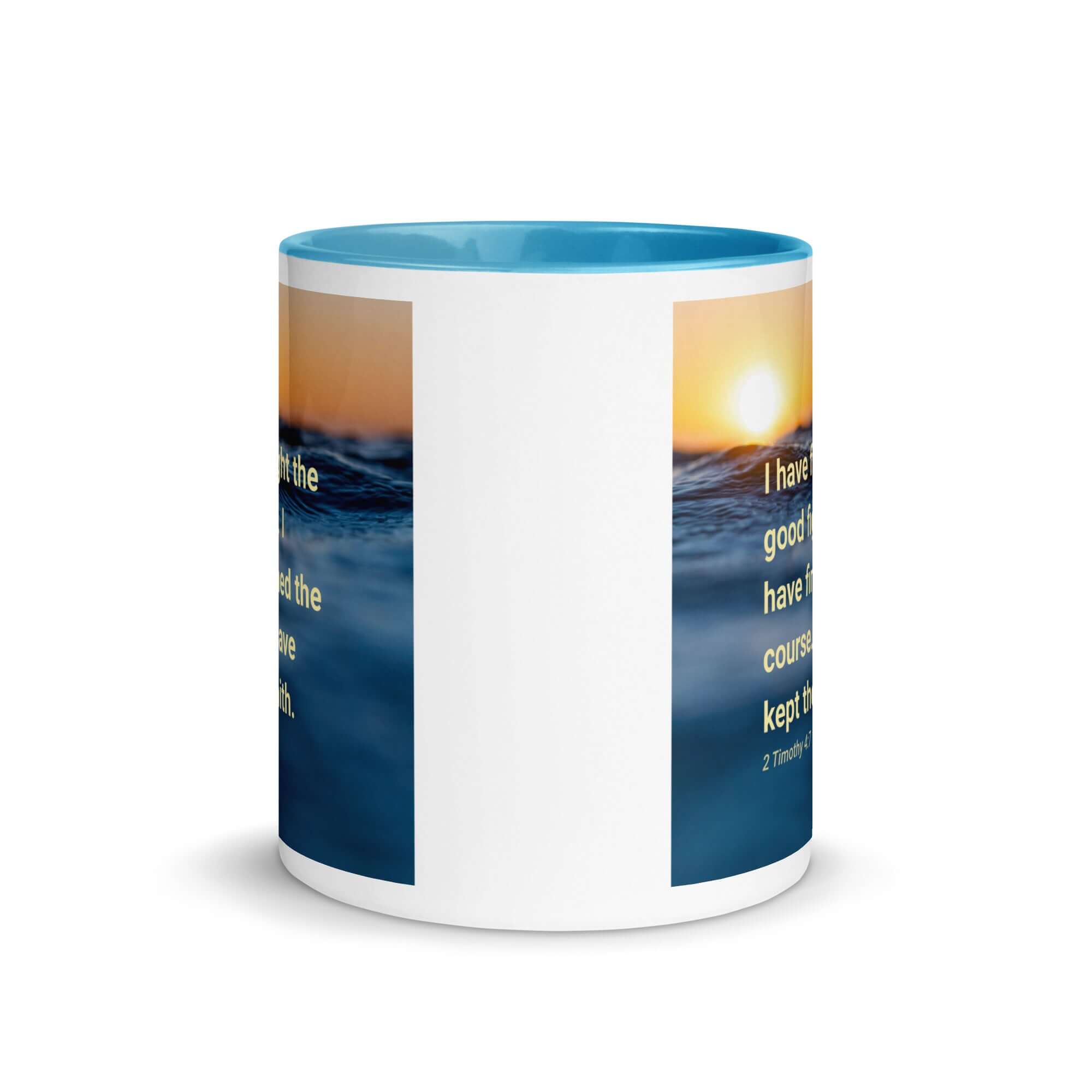 2 Timothy 4:7 Bible Verse, kept the faith White Ceramic Mug with Color Inside