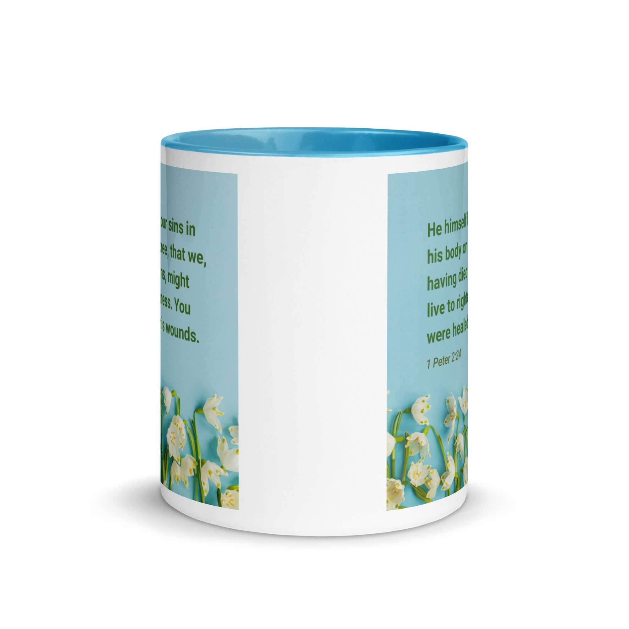 1 Peter 2:24 Bible Verse, healed by His wounds White Ceramic Mug with Color Inside