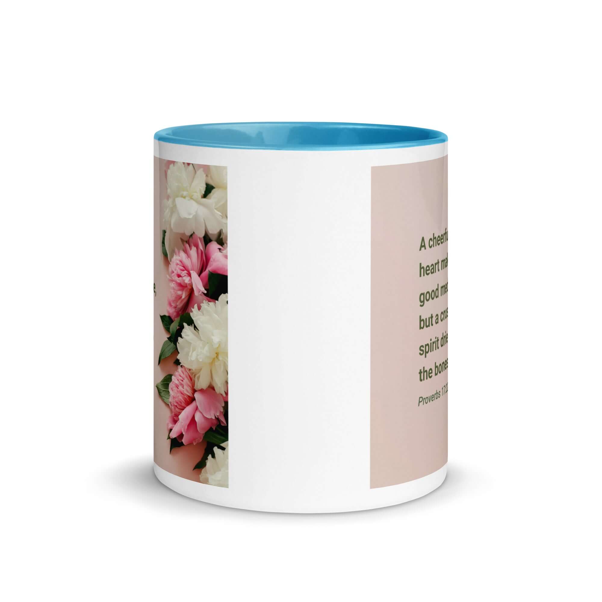 Proverbs 17:22 Bible Verse, good medicine White Ceramic Mug with Color Inside