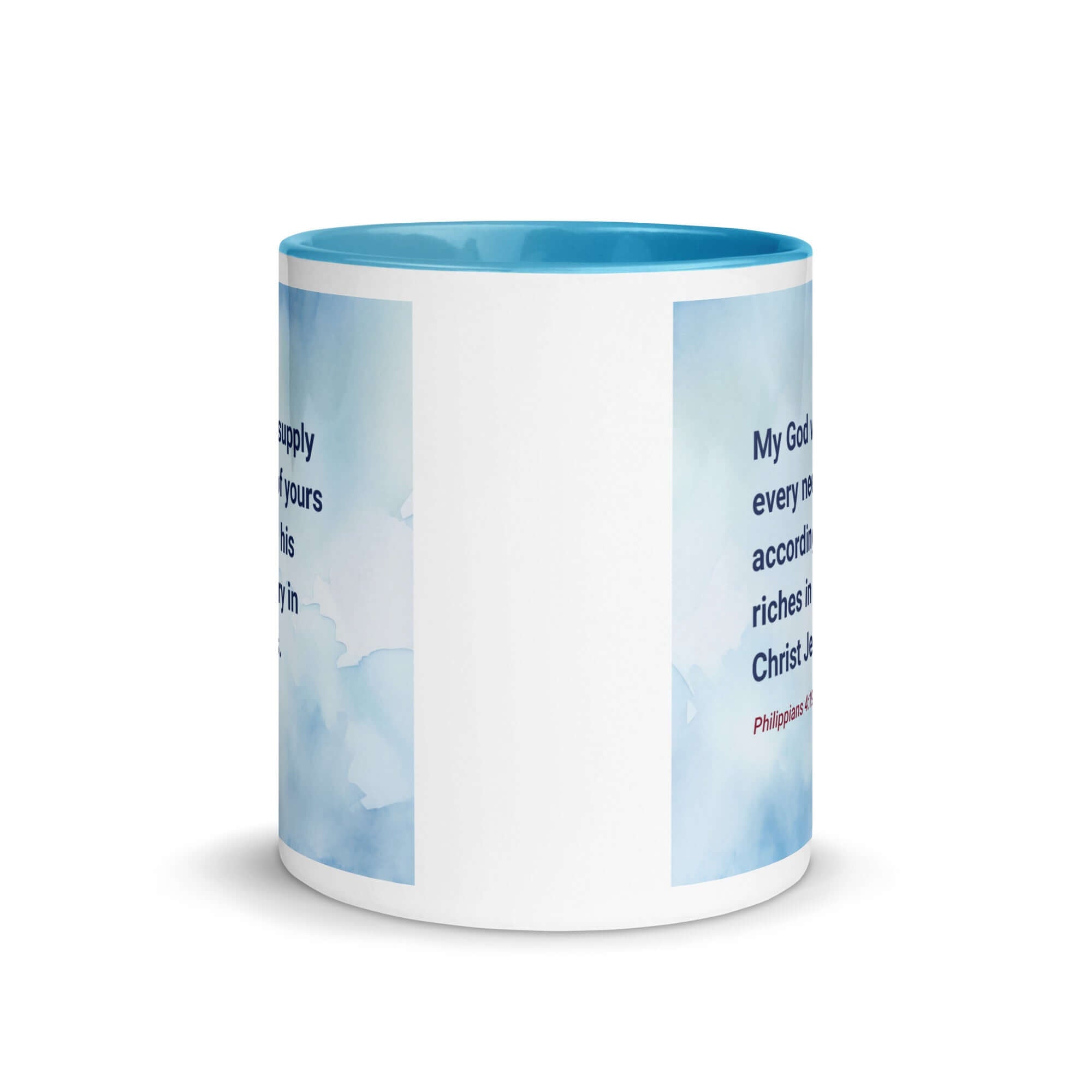 Philippians 4:19 Bible Verse, God will supply White Ceramic Mug with Color Inside